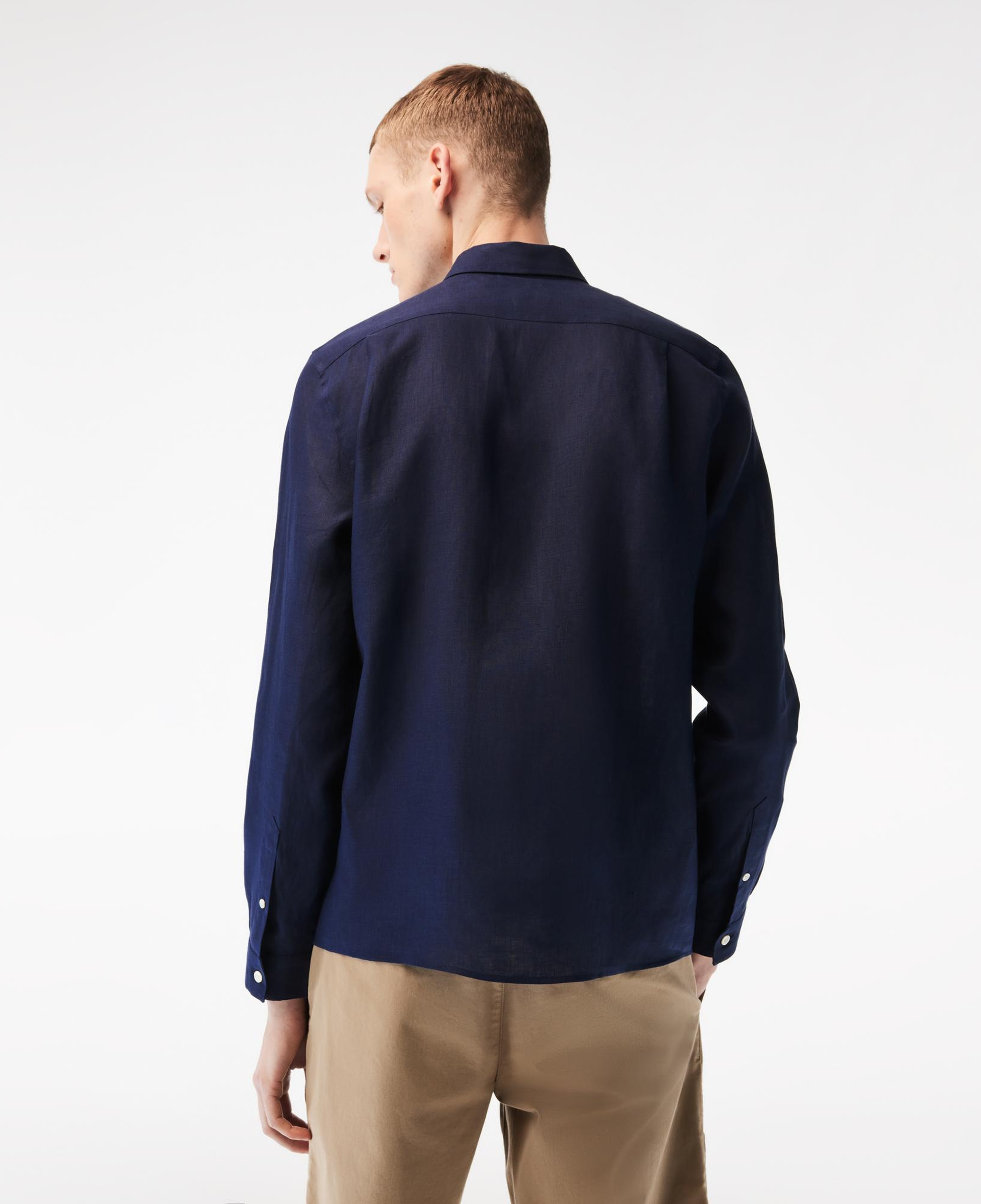 Lacoste Erkek Regular Fit Düğmeli Yaka Keten Lacivert Gömlek
