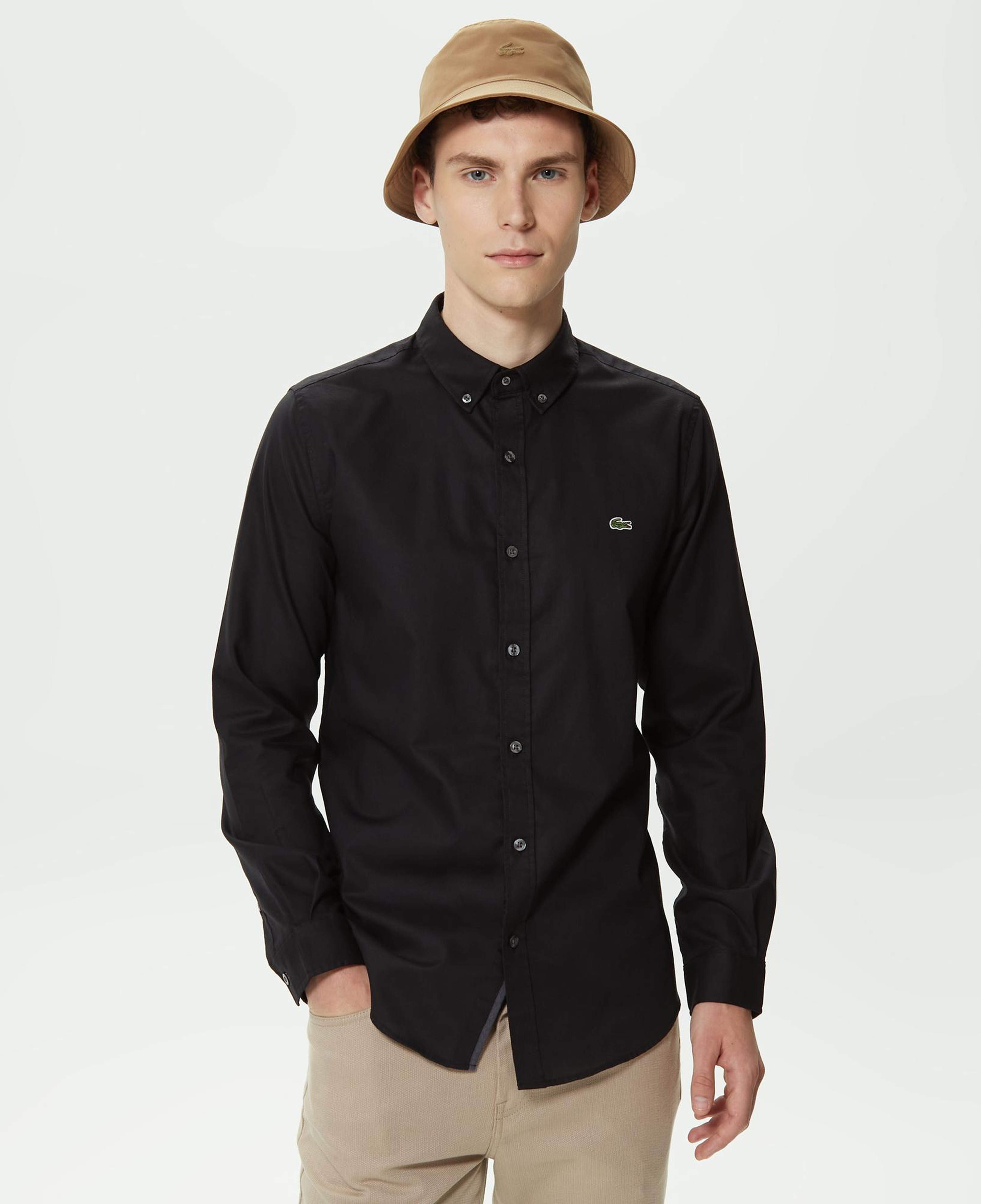 Erkek Slim Fit Düğmeli Yaka Siyah Gömlek