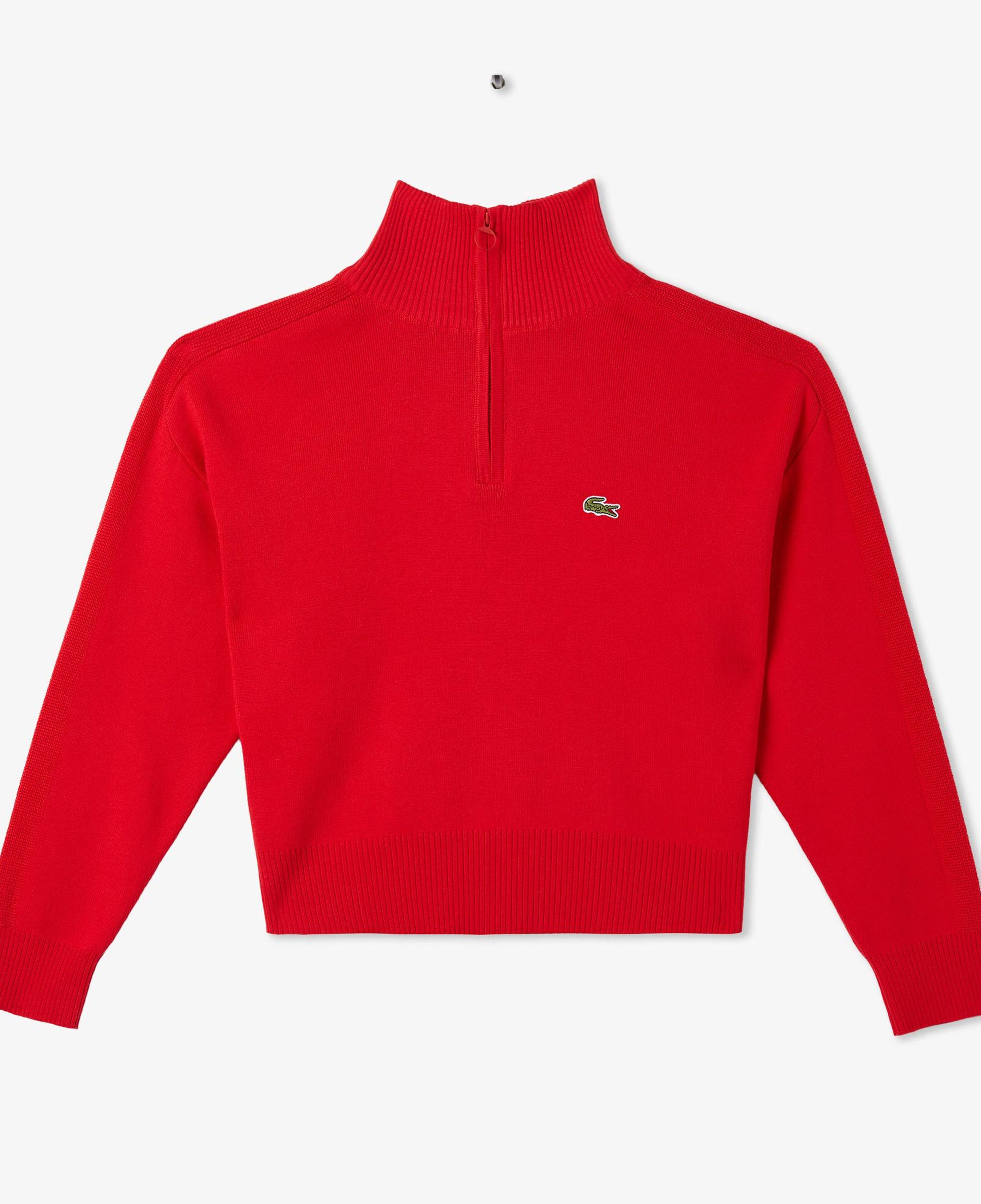 Lacoste Kadın Relaxed Fit Yarım Fermuarlı Kırmızı Triko