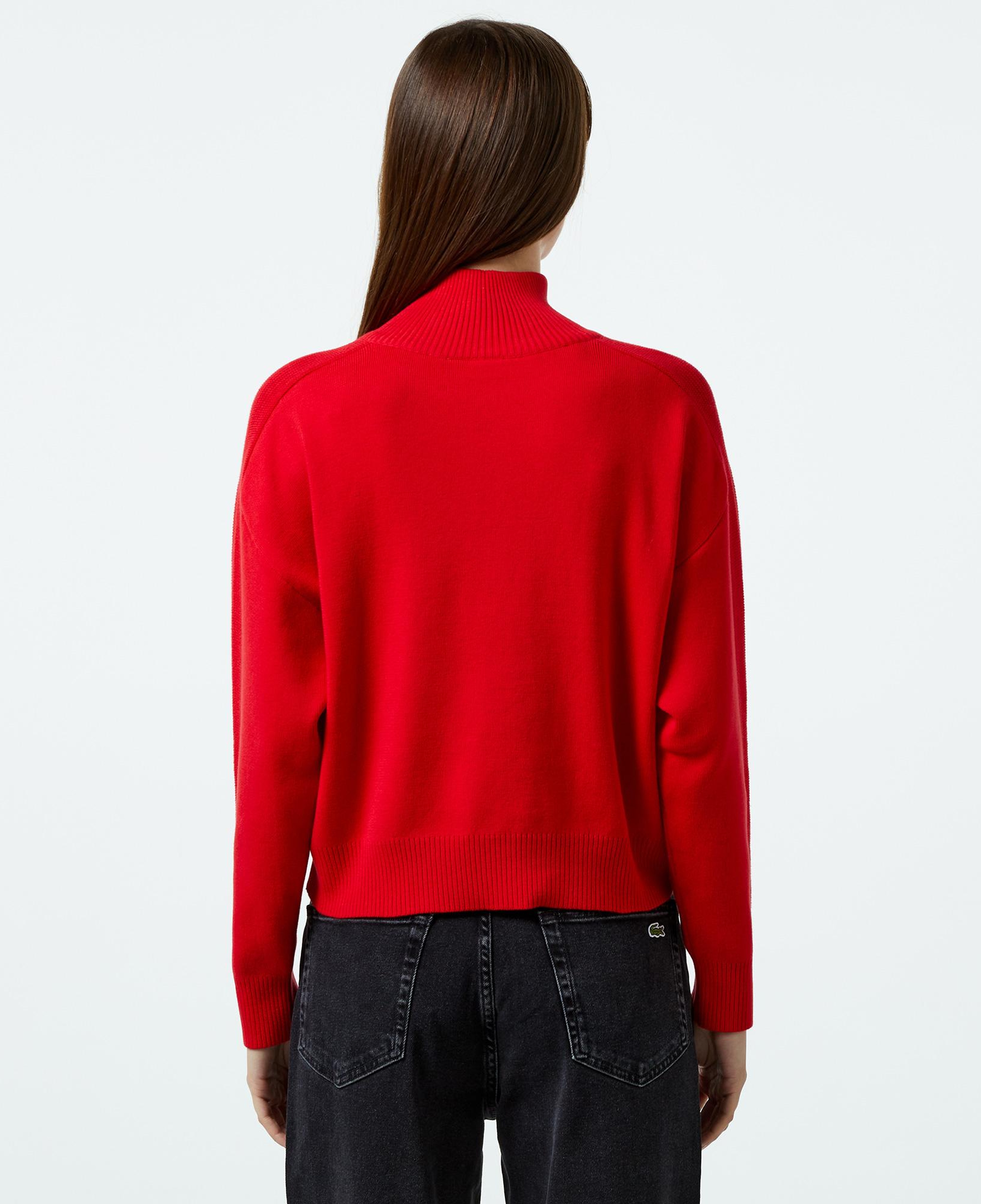 Lacoste Kadın Relaxed Fit Yarım Fermuarlı Kırmızı Triko
