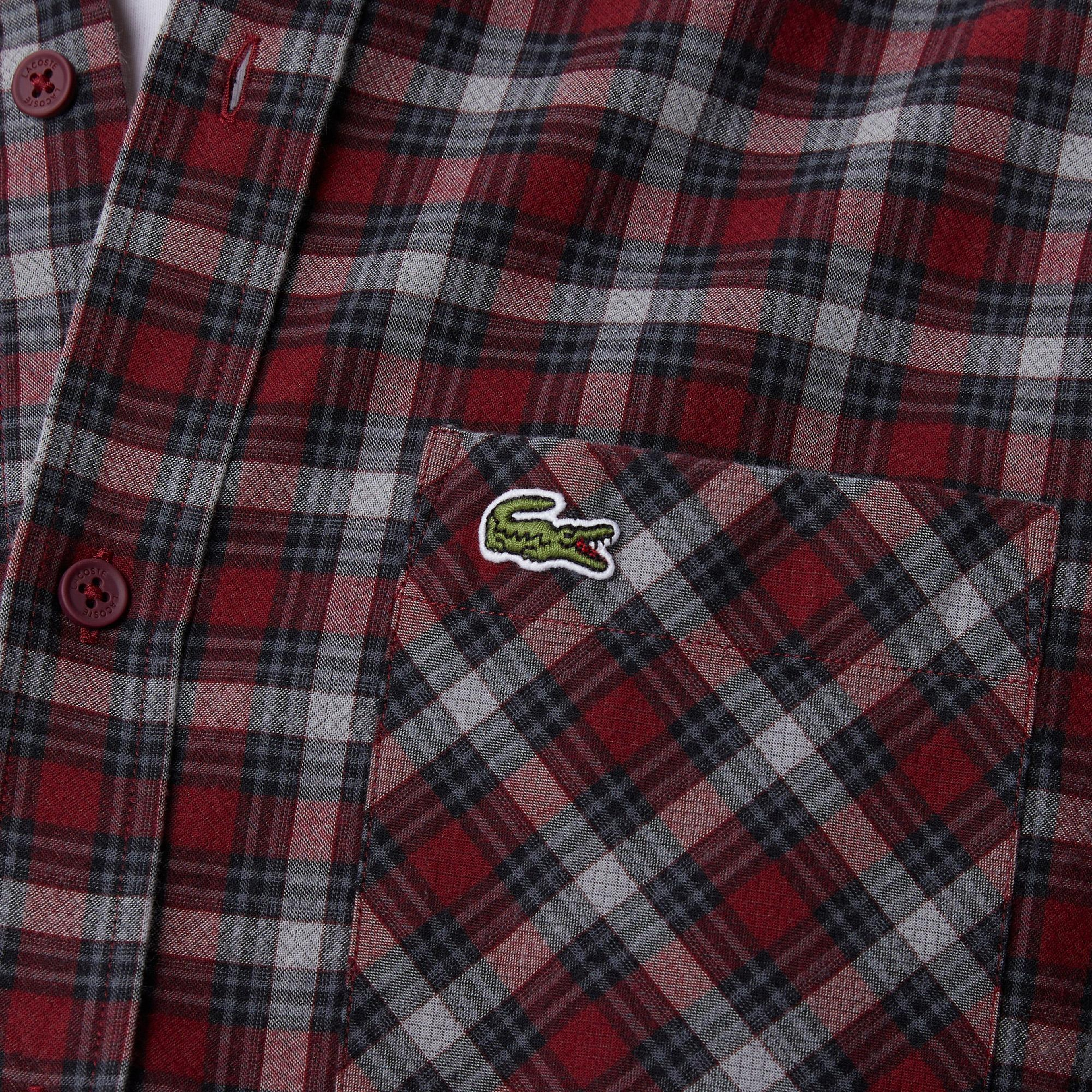Erkek Regular Fit Ekose Bordo Gömlek