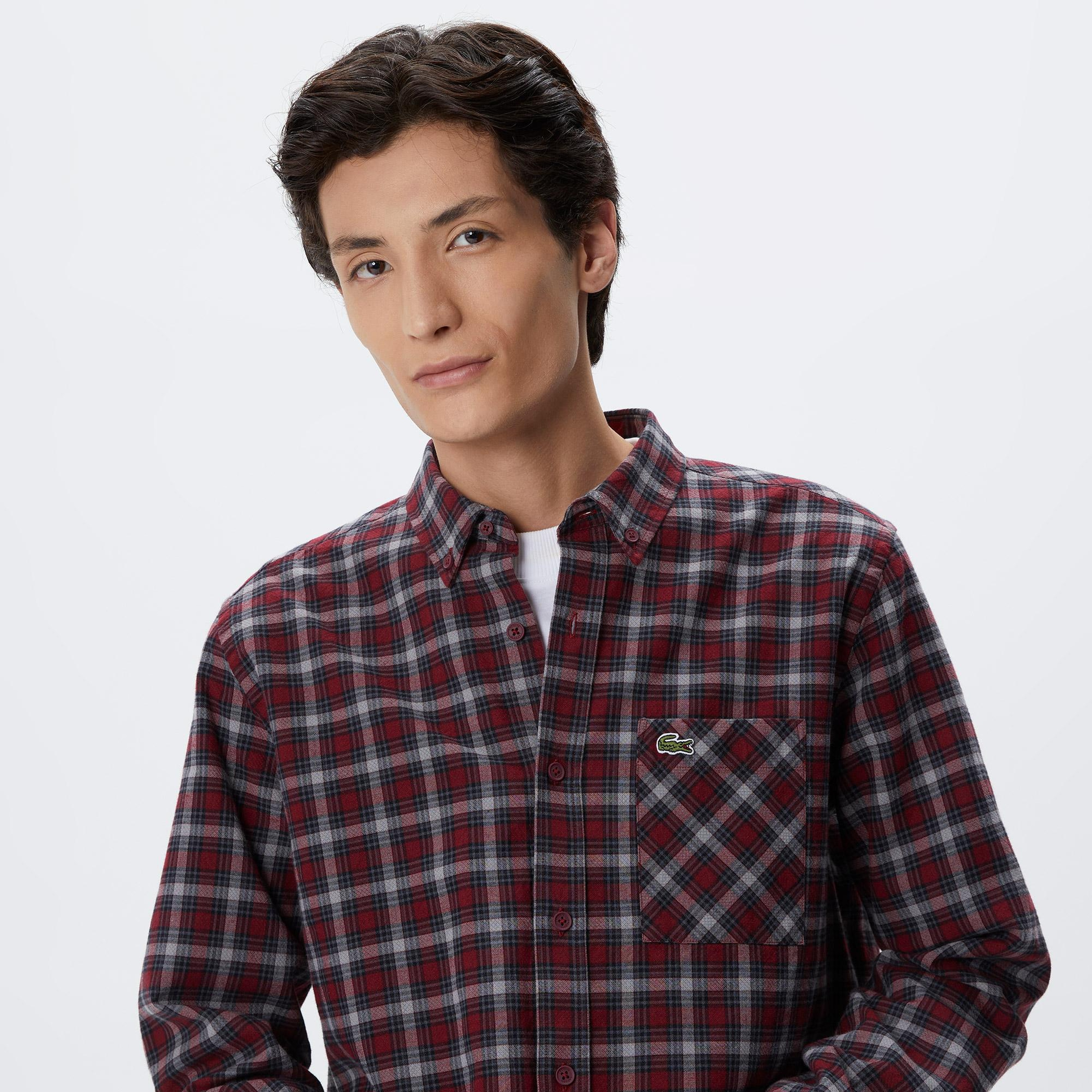 Erkek Regular Fit Ekose Bordo Gömlek