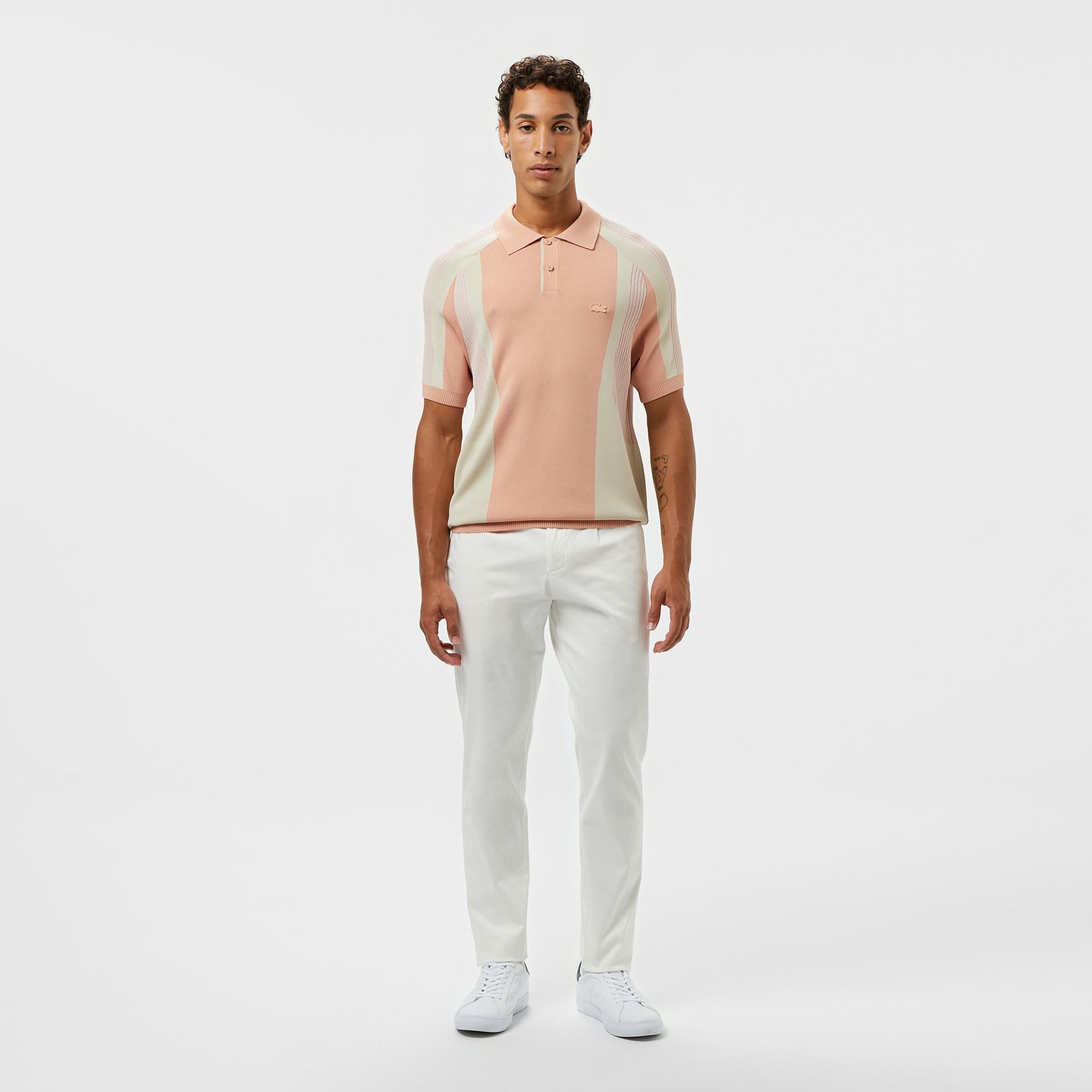 Erkek Regular Fit Kısa Kollu Polo Yaka Renk Bloklu Pembe Triko