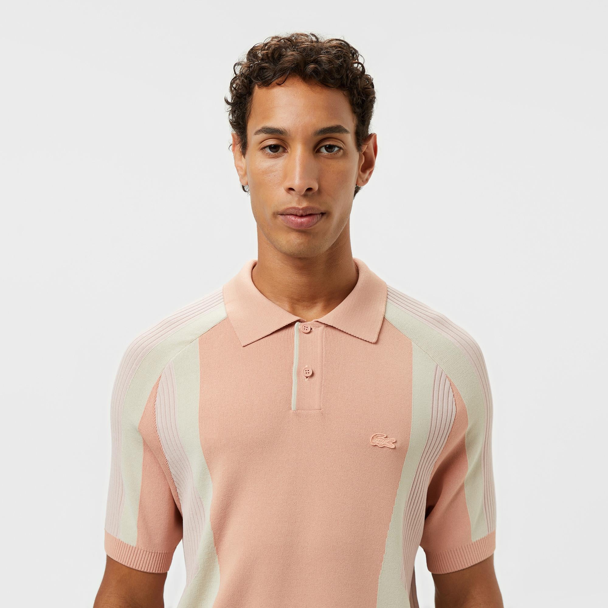 Erkek Regular Fit Kısa Kollu Polo Yaka Renk Bloklu Pembe Triko