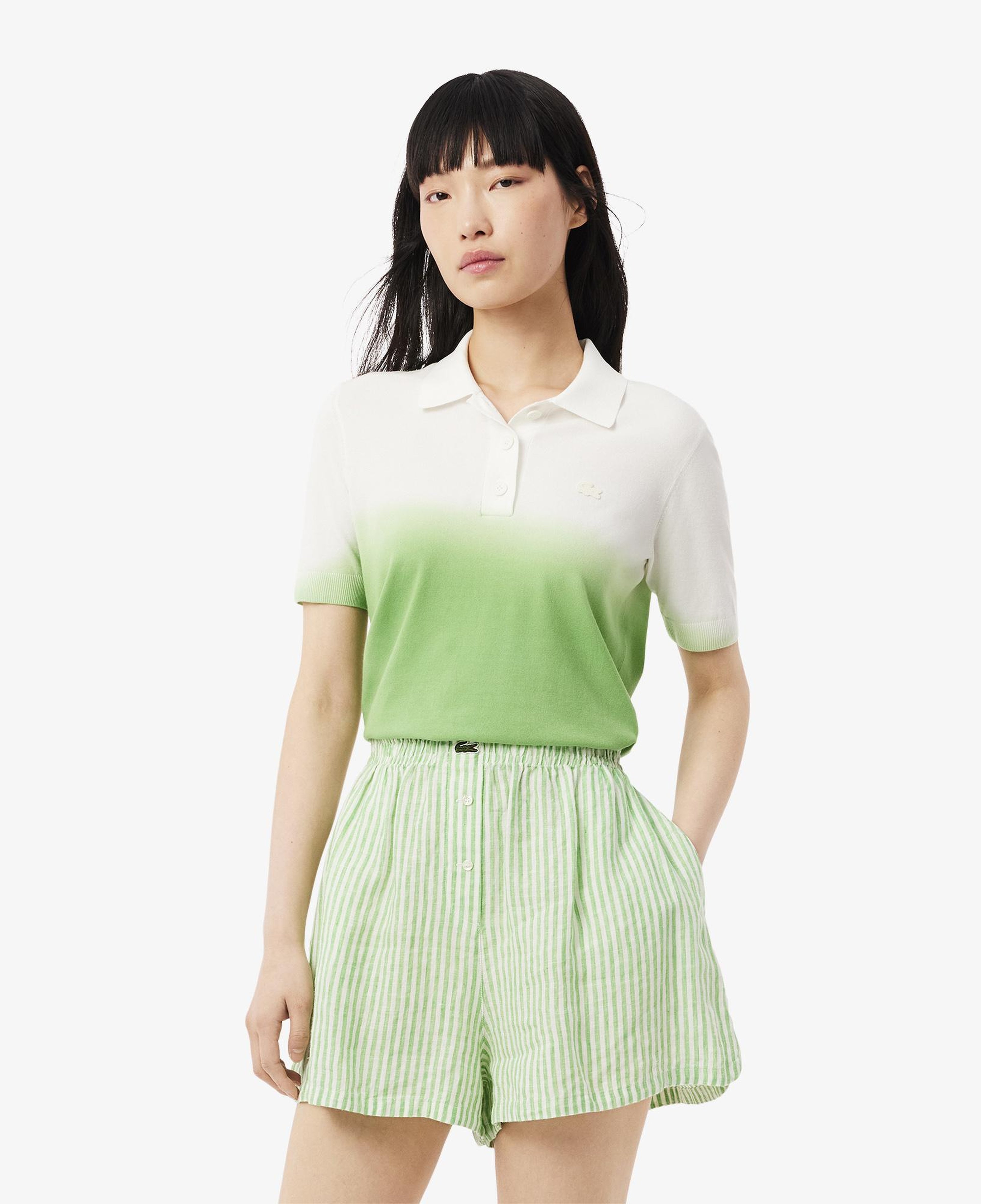 Kadın Classic Fit Kısa Kollu Polo Yaka Renk Bloklu Yeşil Triko