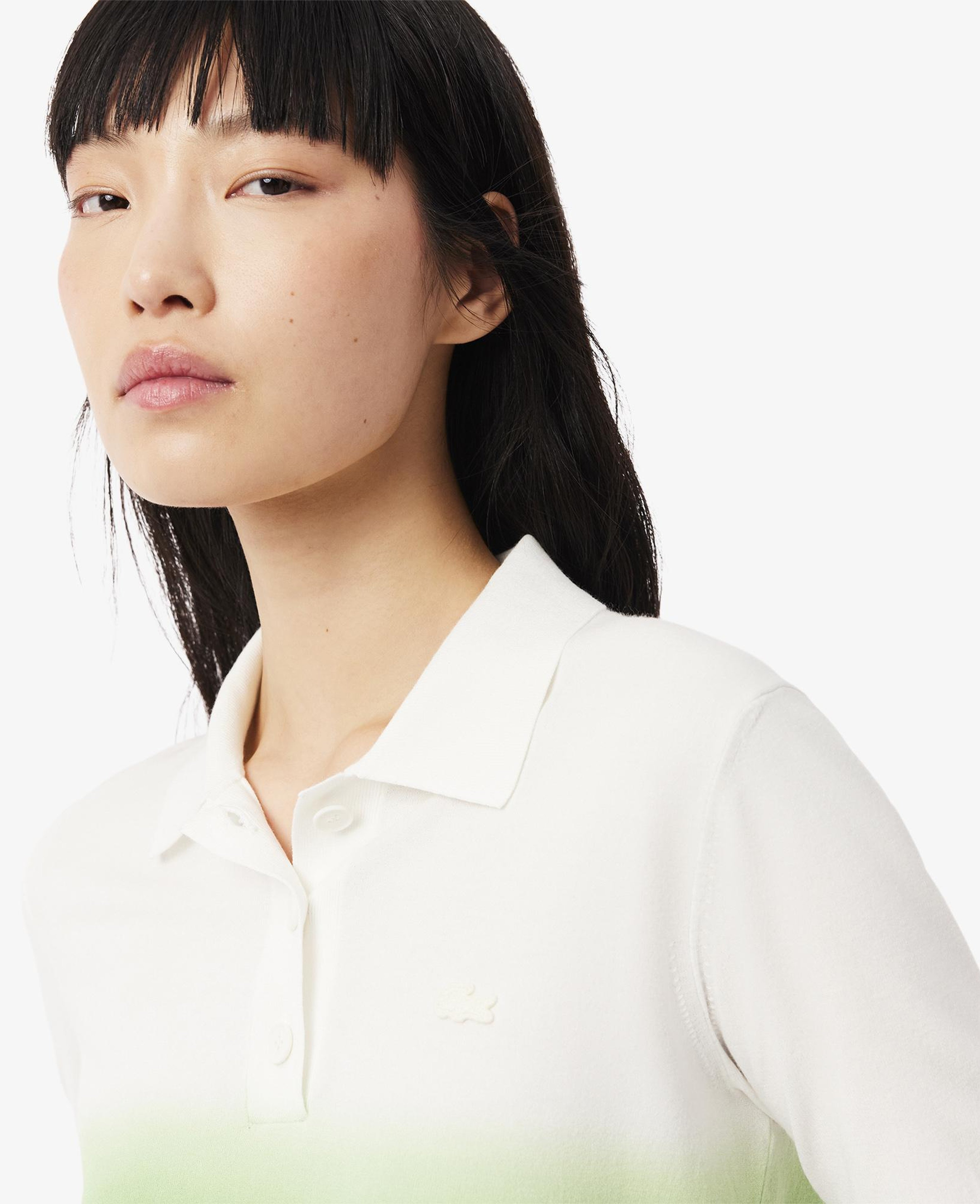 Kadın Classic Fit Kısa Kollu Polo Yaka Renk Bloklu Yeşil Triko