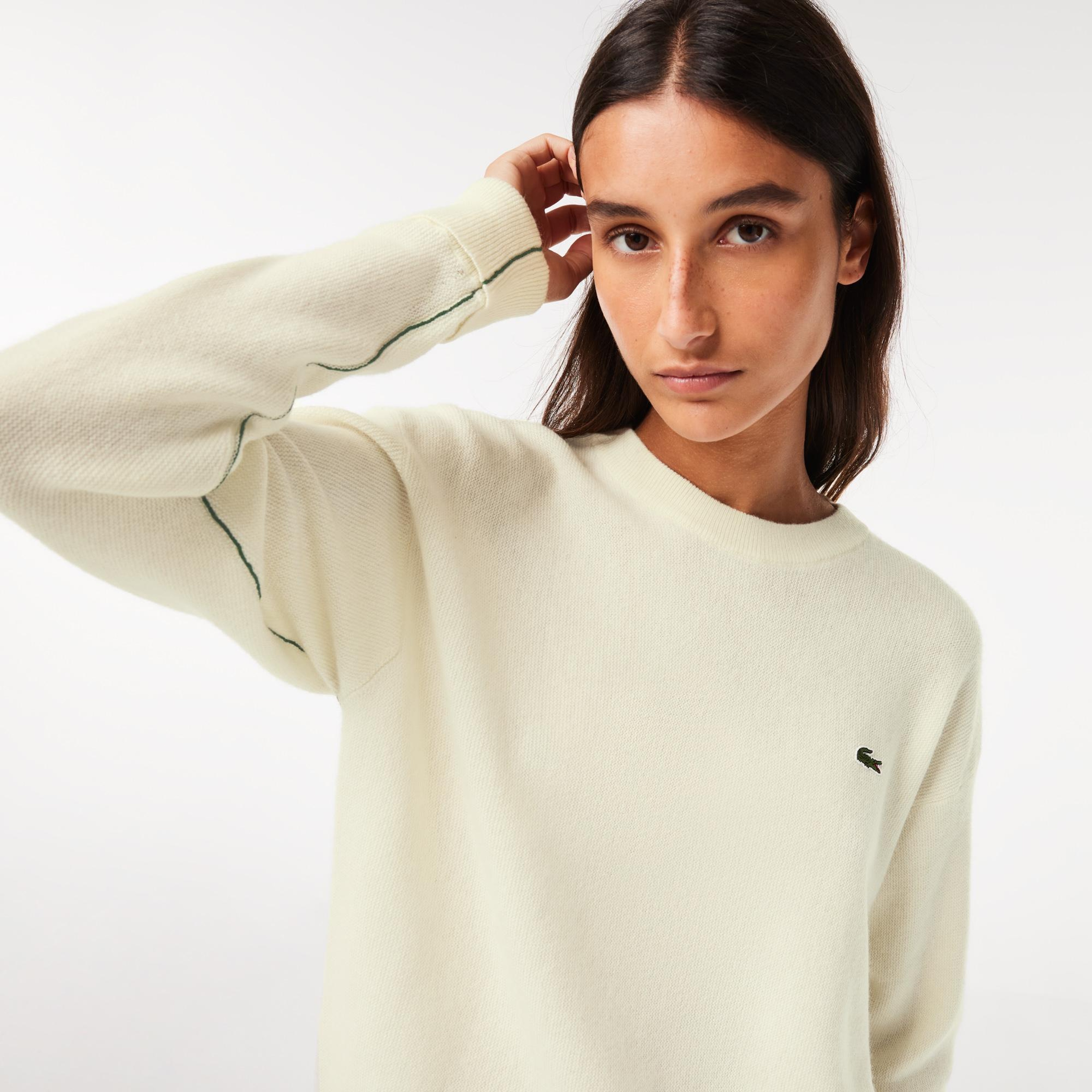 Kadın Relaxed Fit Bisiklet Yaka Yün Krem Triko