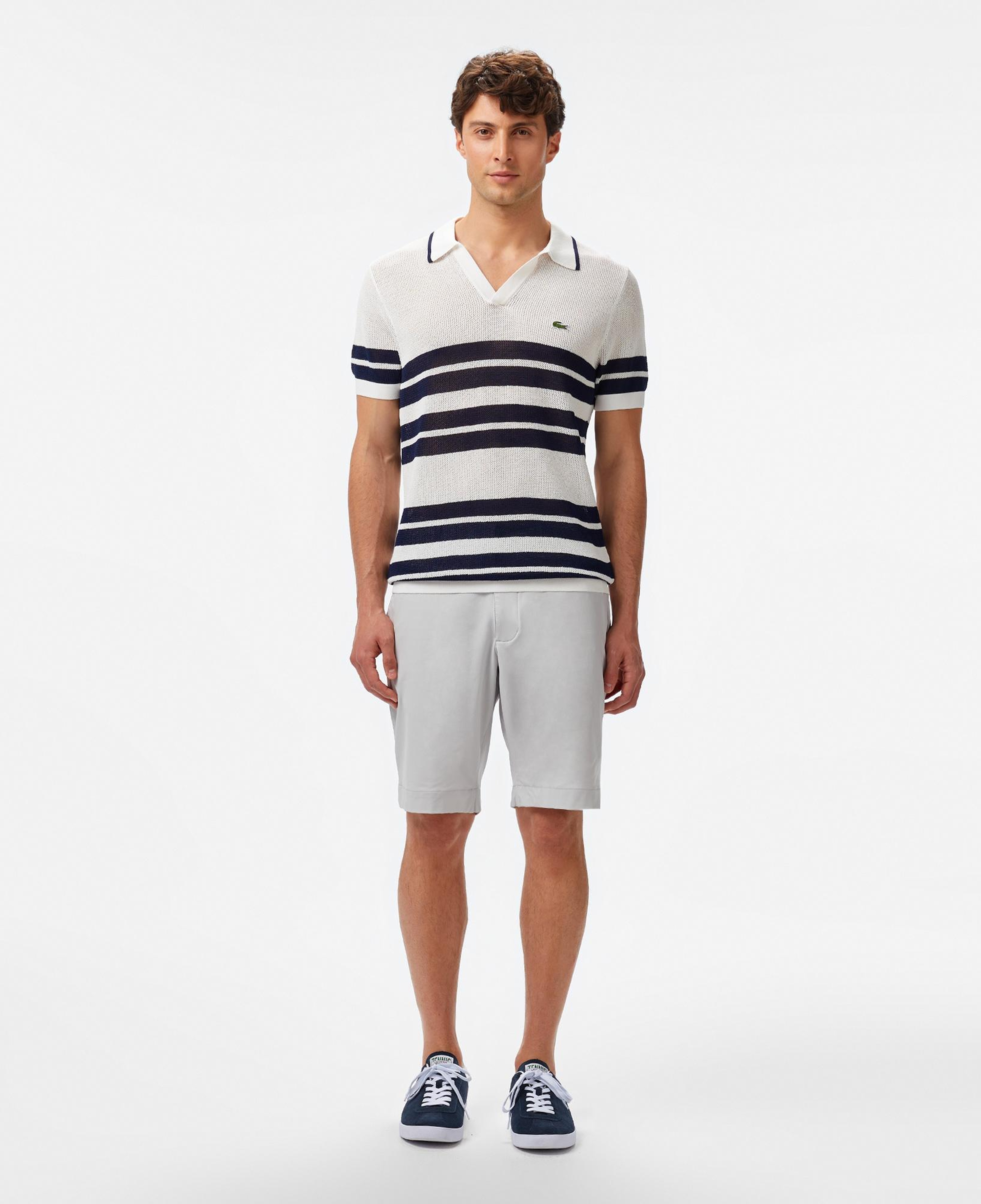 Erkek Classic Fit Kısa Kollu Polo Yaka Çizgili Beyaz Triko