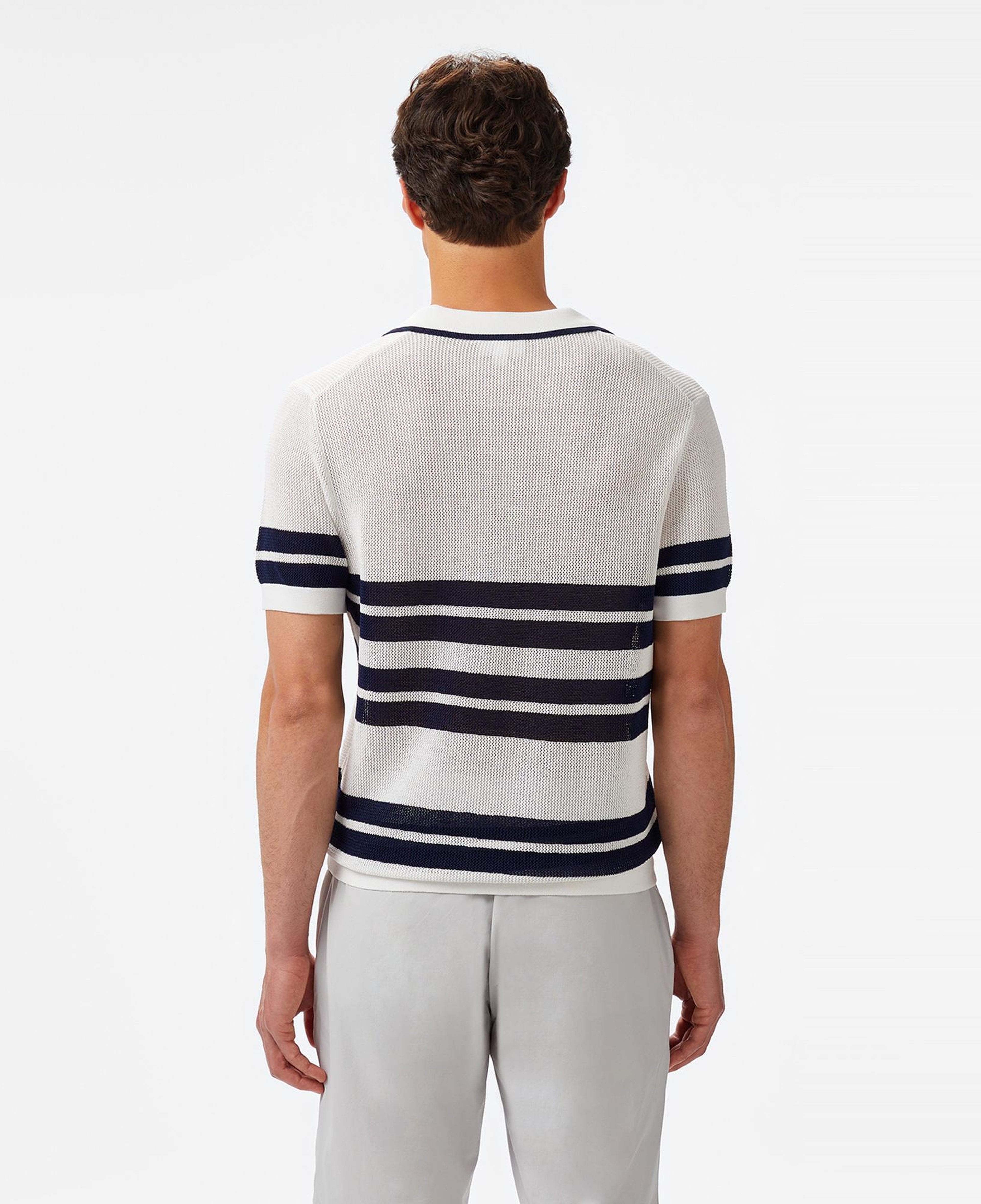 Erkek Classic Fit Kısa Kollu Polo Yaka Çizgili Beyaz Triko