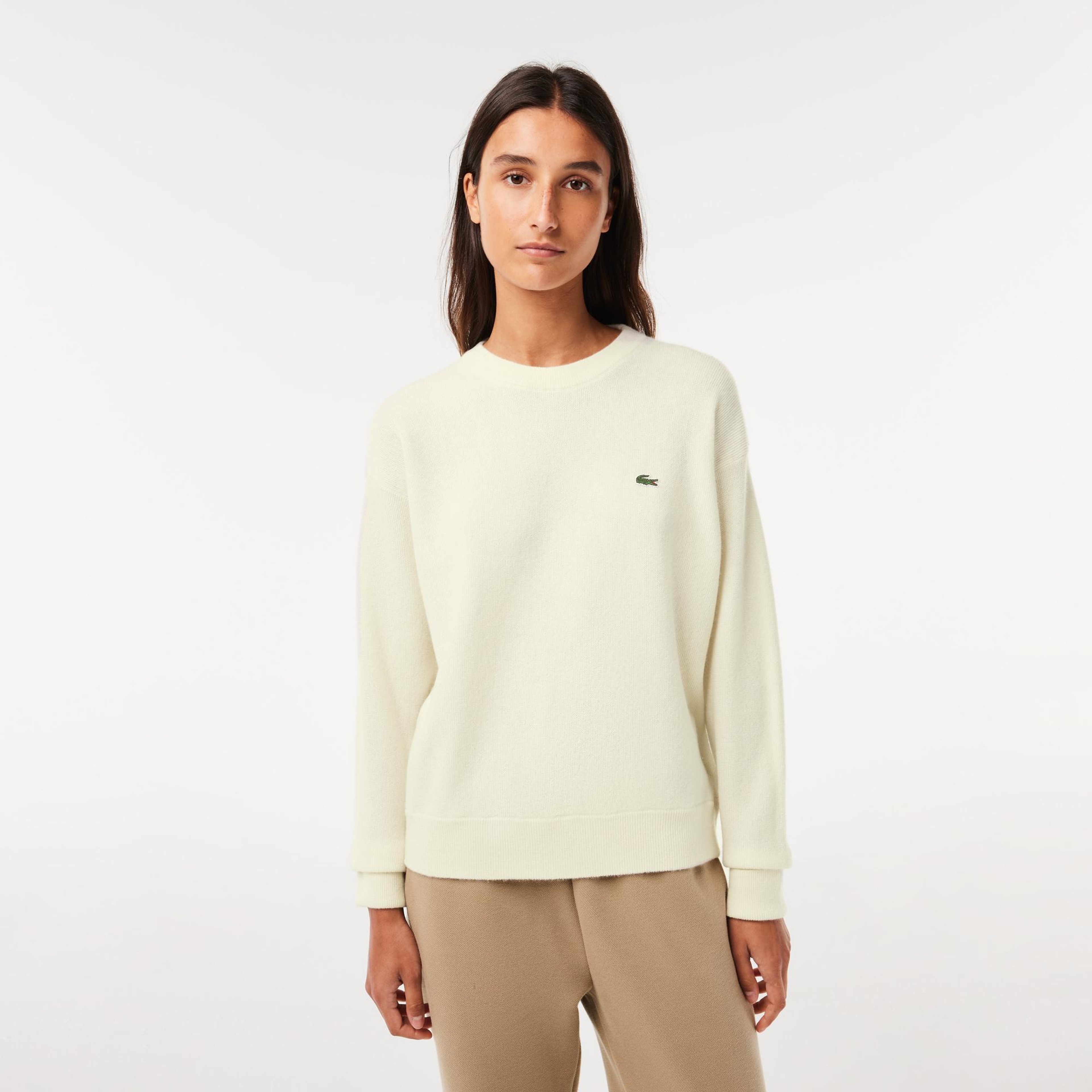 Kadın Relaxed Fit Bisiklet Yaka Yün Krem Triko