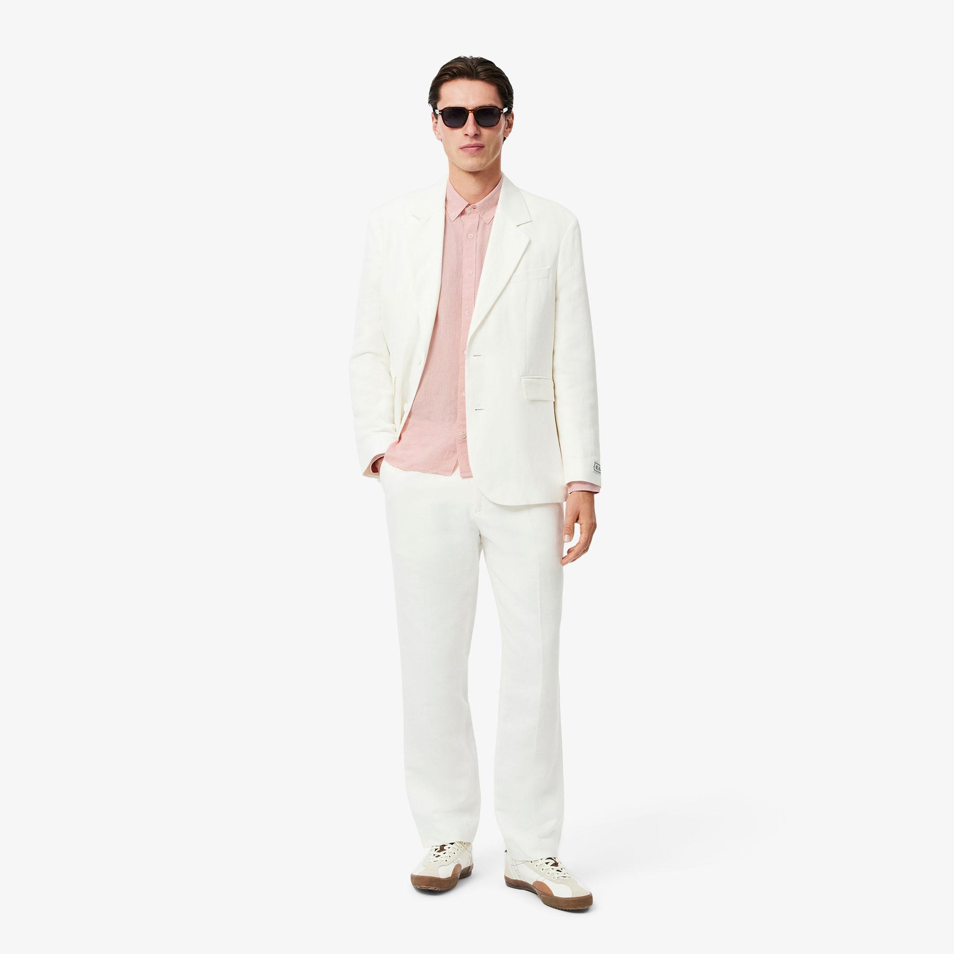 Lacoste Erkek Regular Fit Düğmeli Yaka Keten Açık Pembe Gömlek