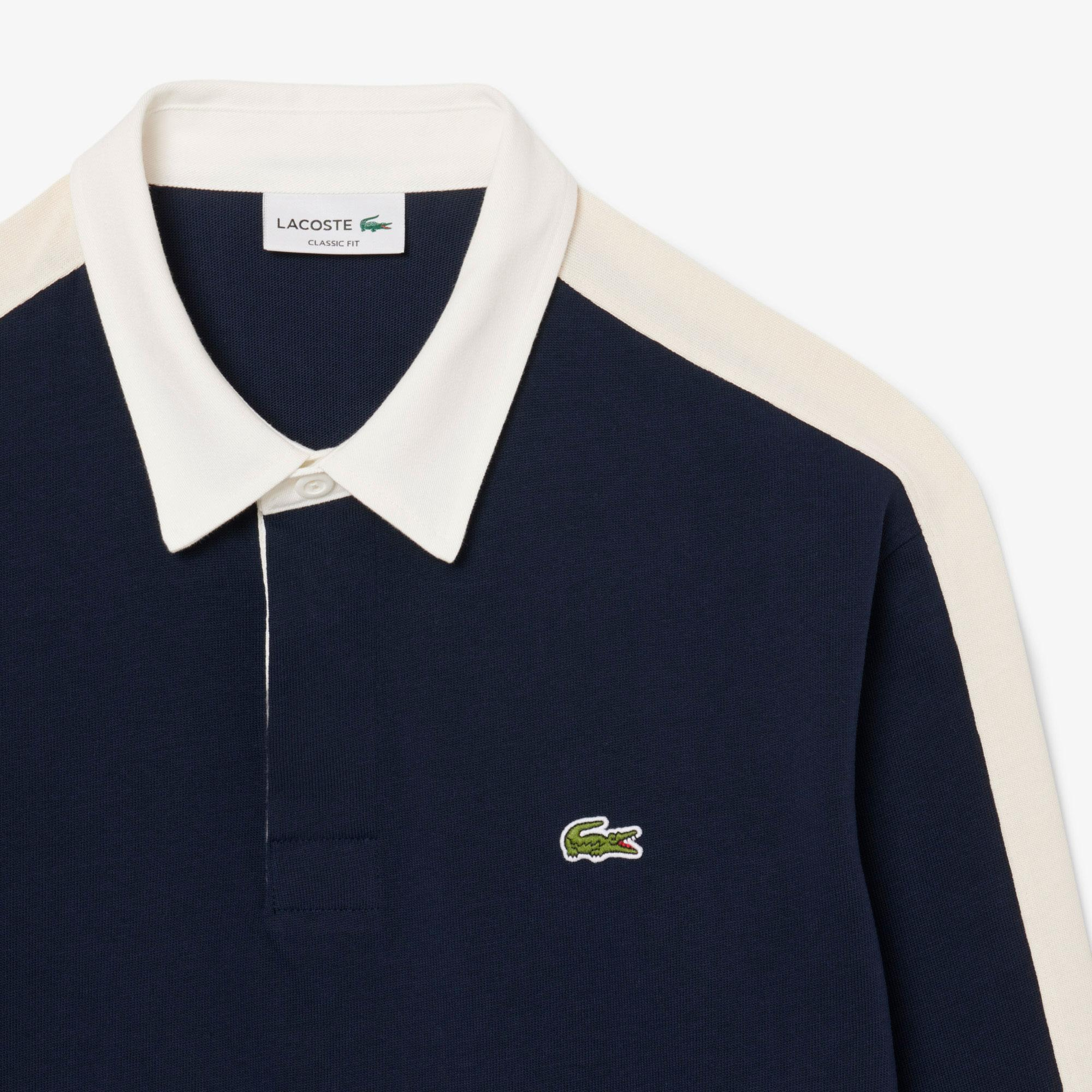 Erkek Classic Fit Uzun Kollu Polo Yaka Renk Bloklu Lacivert Rugby Polo