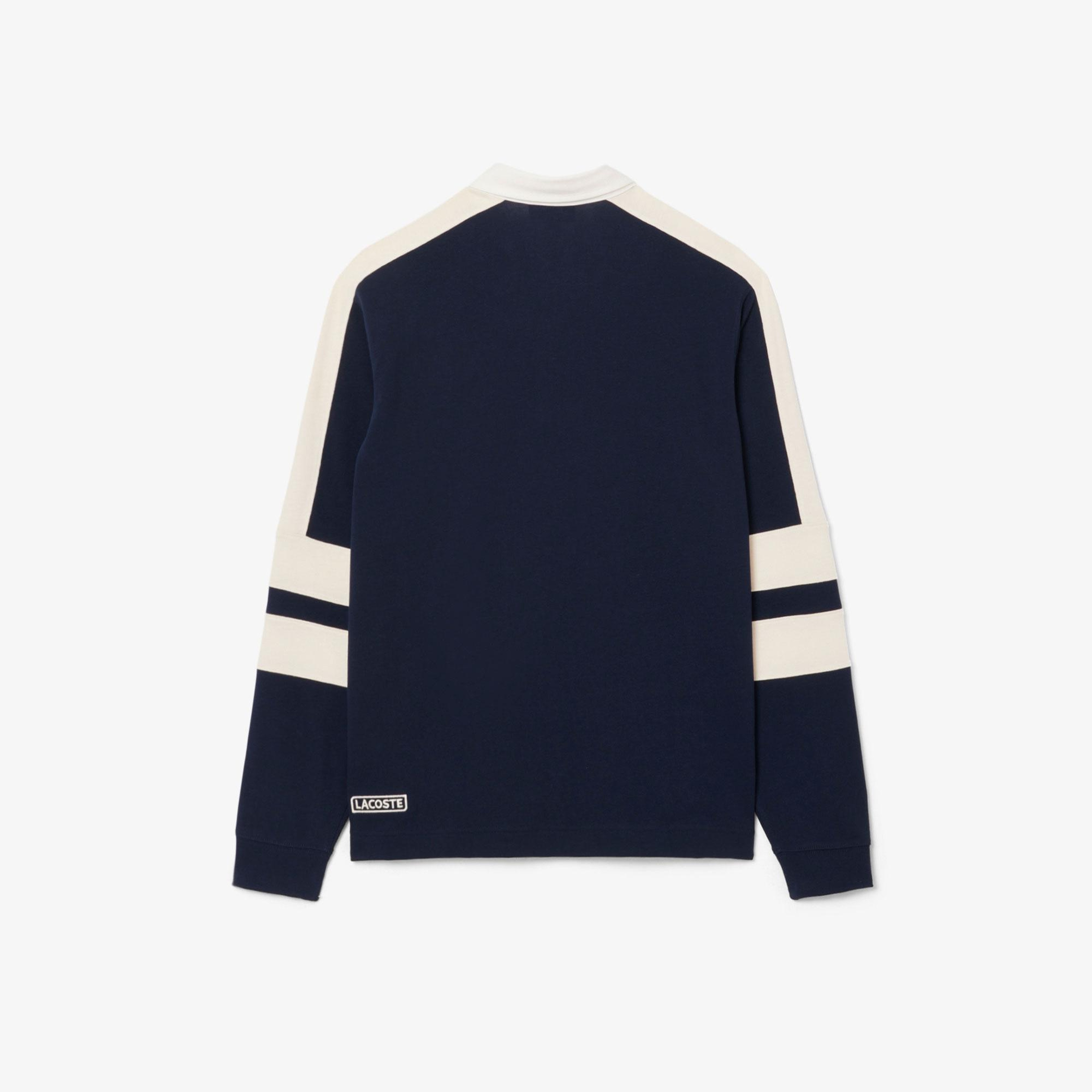 Erkek Classic Fit Uzun Kollu Polo Yaka Renk Bloklu Lacivert Rugby Polo