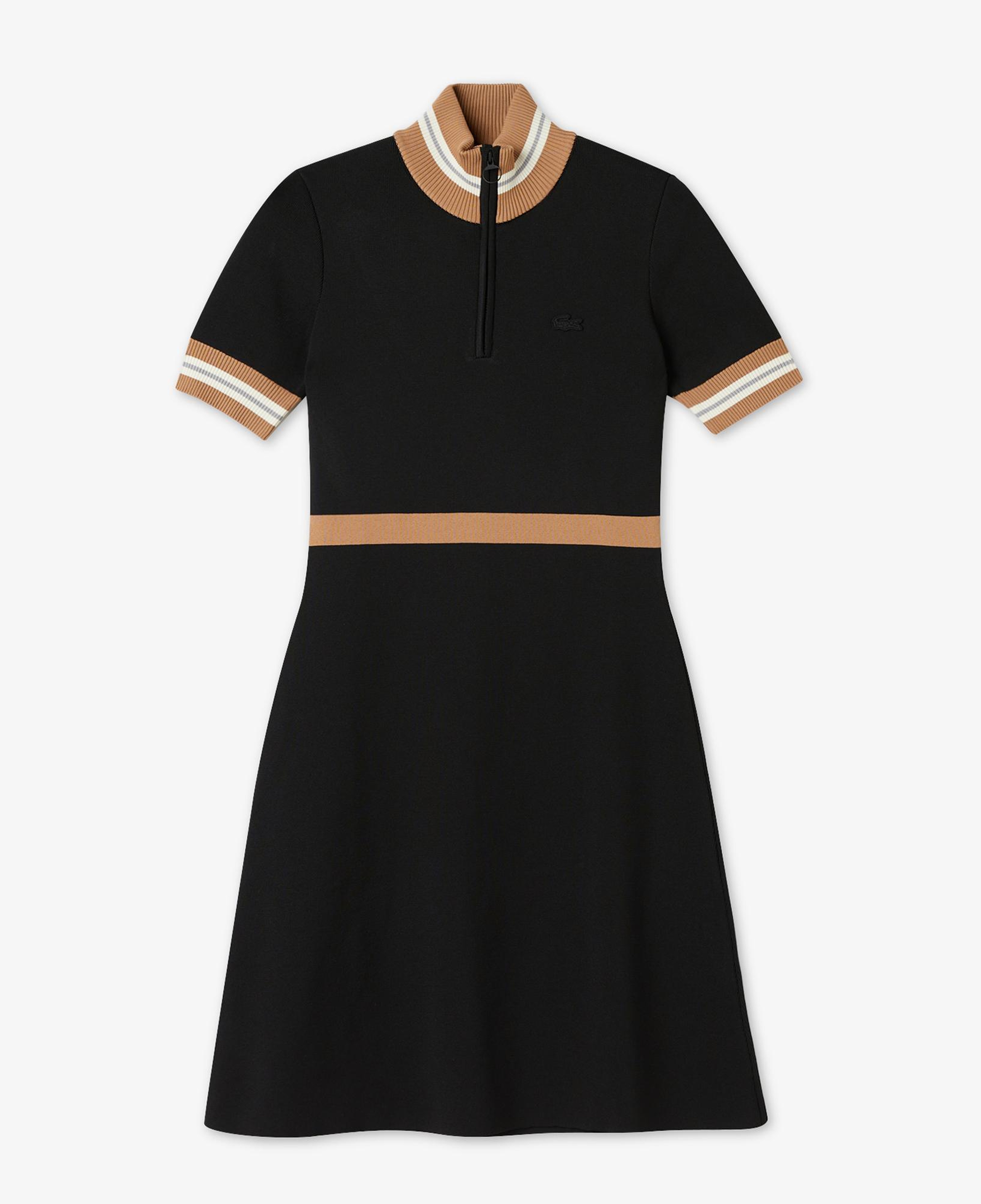Kadın Flare Fit Kısa Kollu Dik Yaka Siyah Elbise