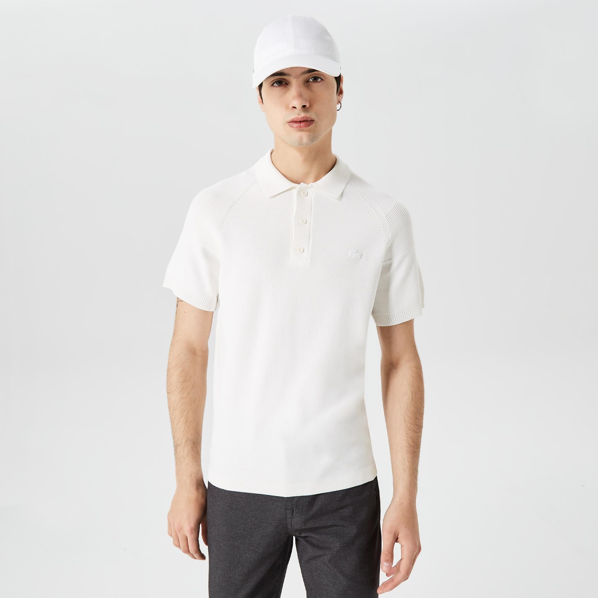 Erkek Regular Fit Kısa Kollu Polo Yaka Beyaz Triko
