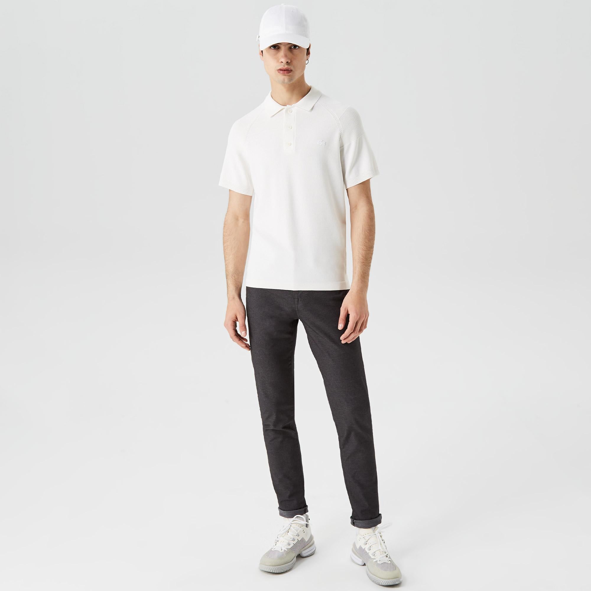 Erkek Regular Fit Kısa Kollu Polo Yaka Beyaz Triko