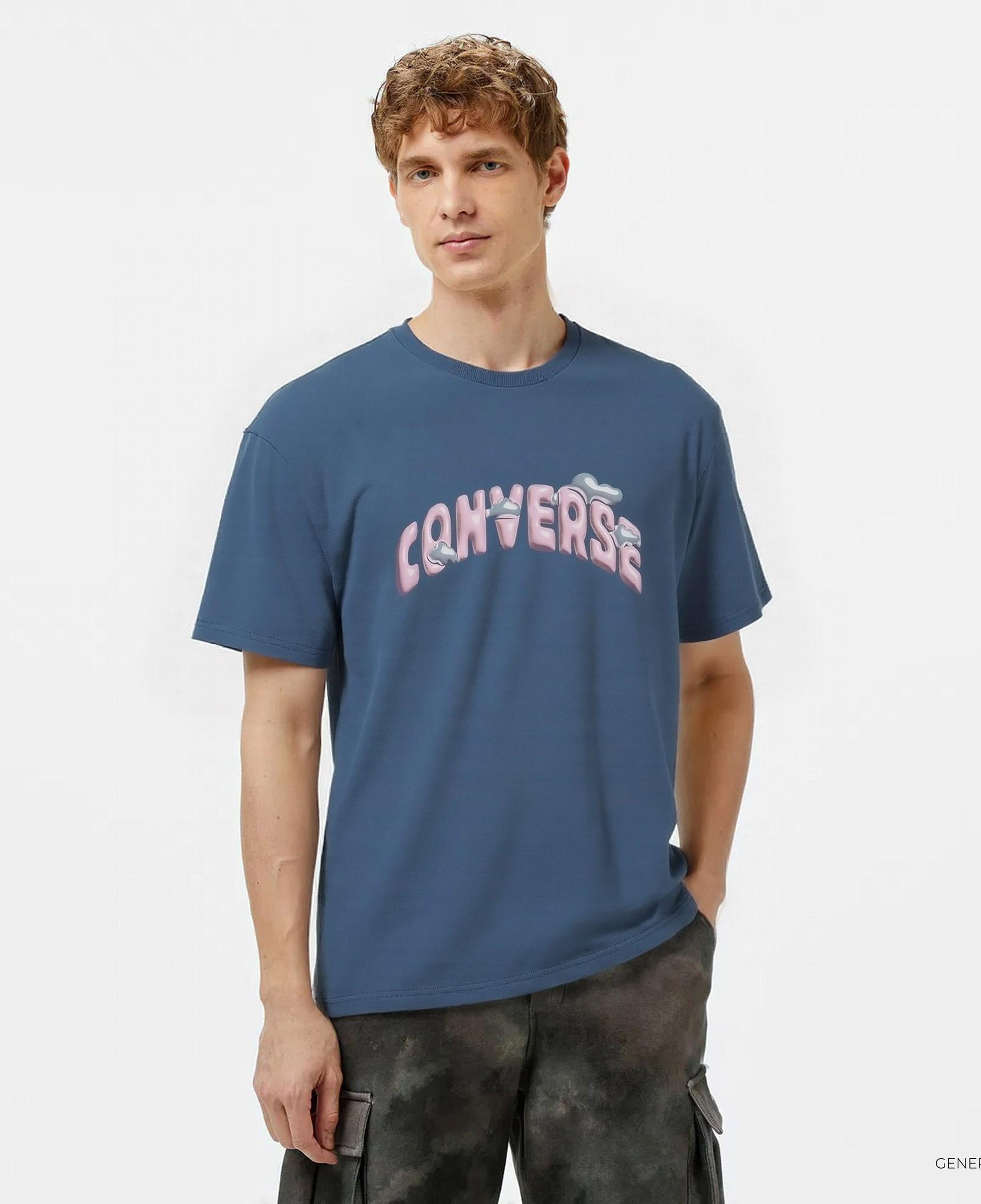 Converse Classic Erkek Grafik Baskılı Mavi T-Shirt