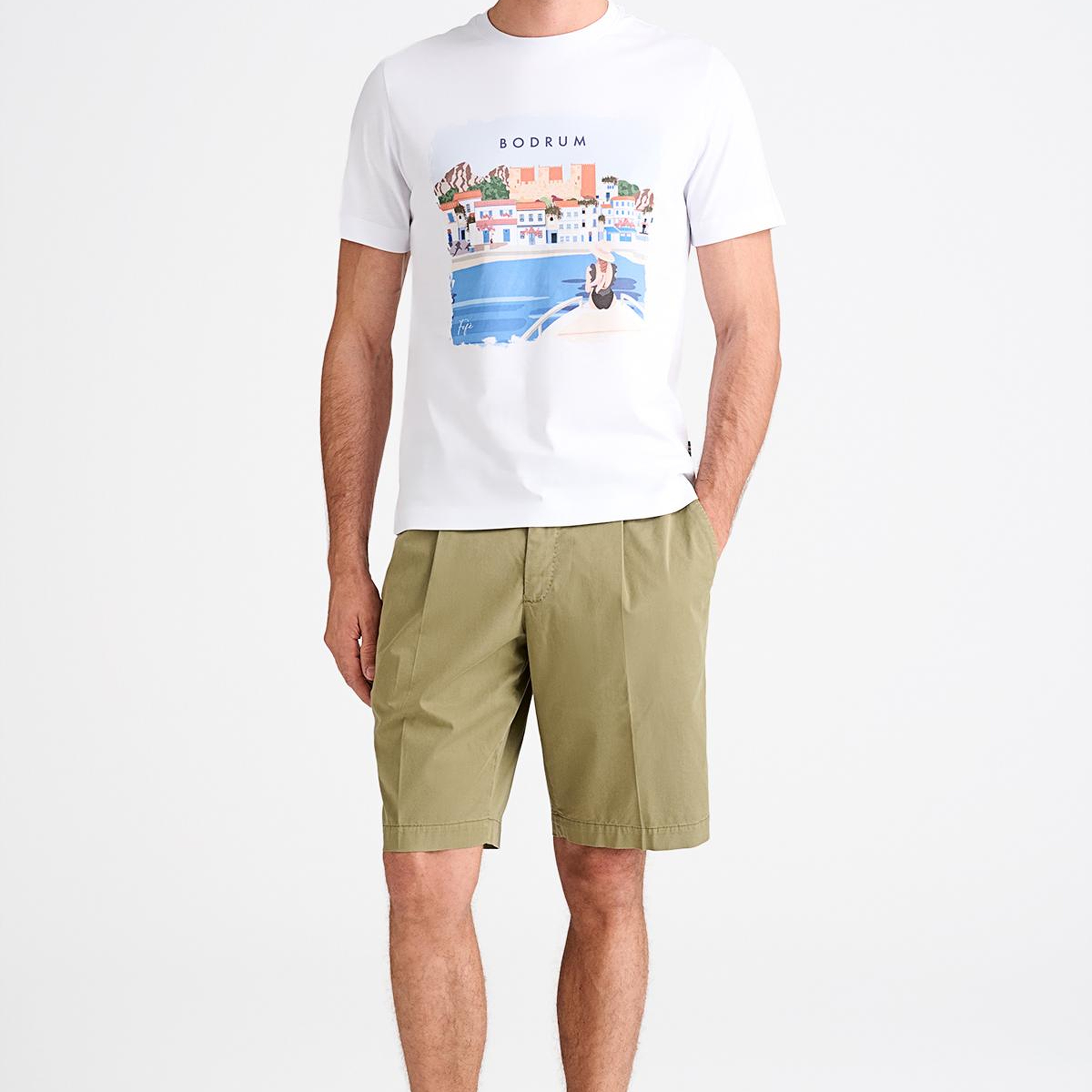 Erkek Beyaz Bodrum Desenli T-Shirt