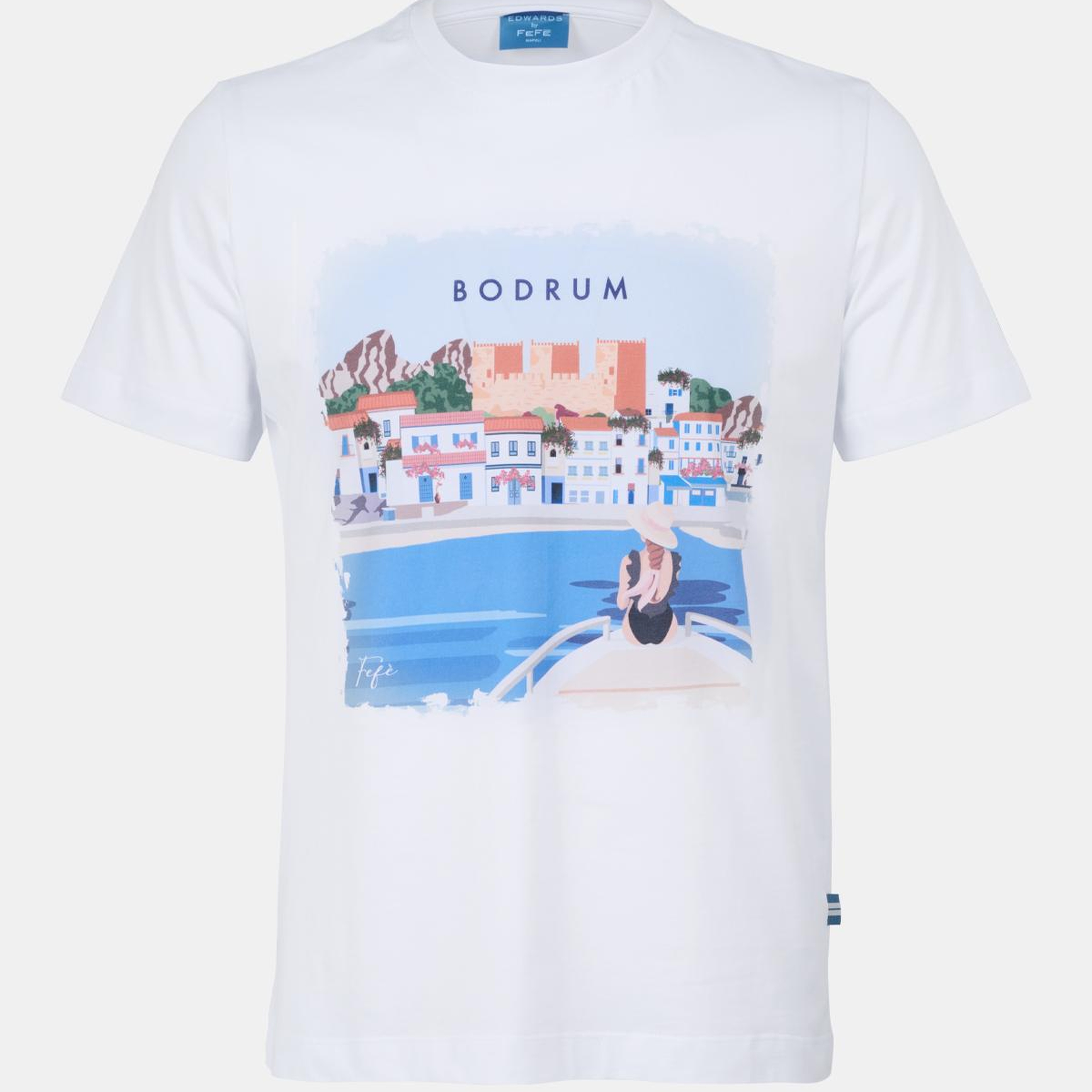 Erkek Beyaz Bodrum Desenli T-Shirt