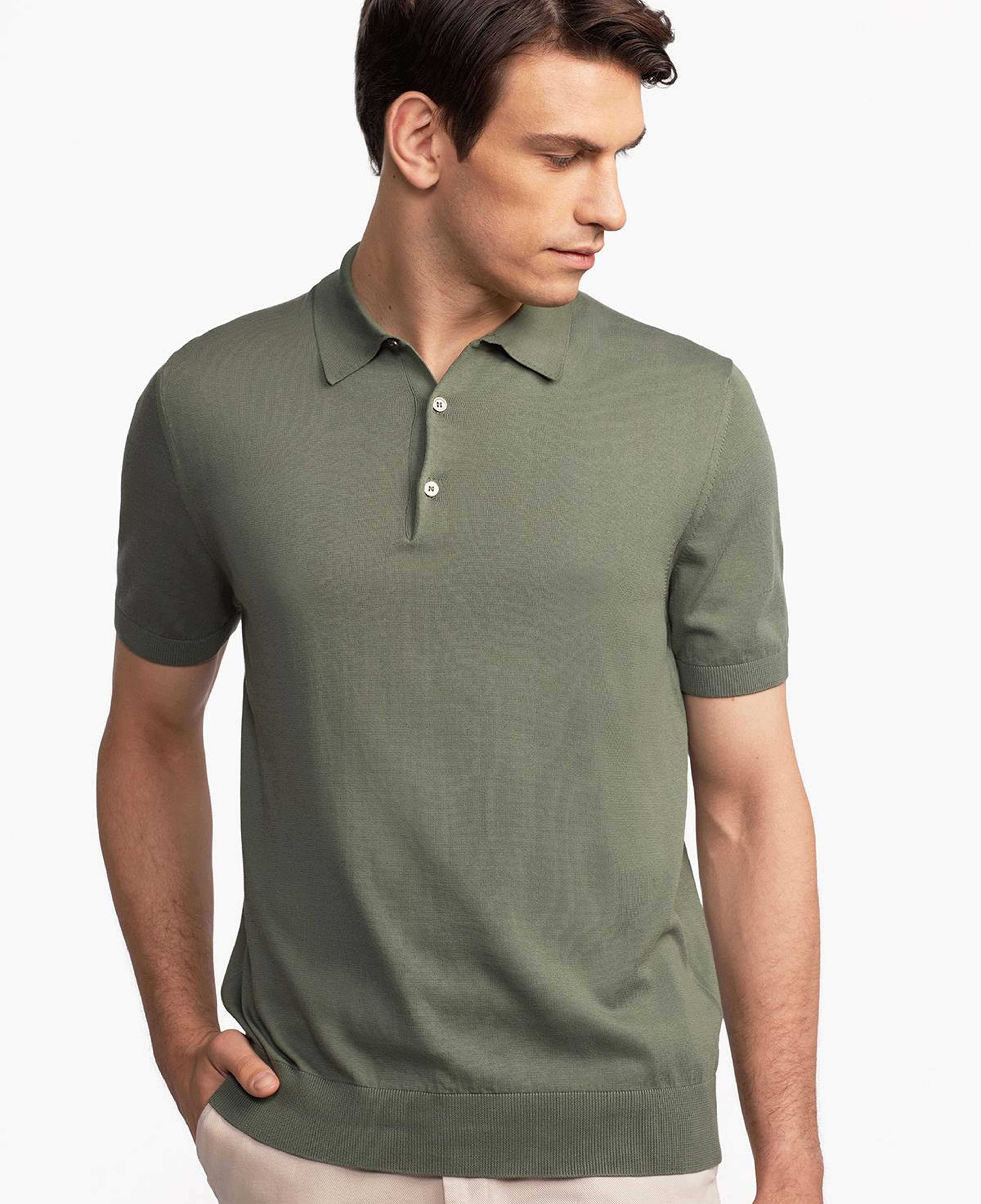 Erkek Haki Polo Yaka Kazak