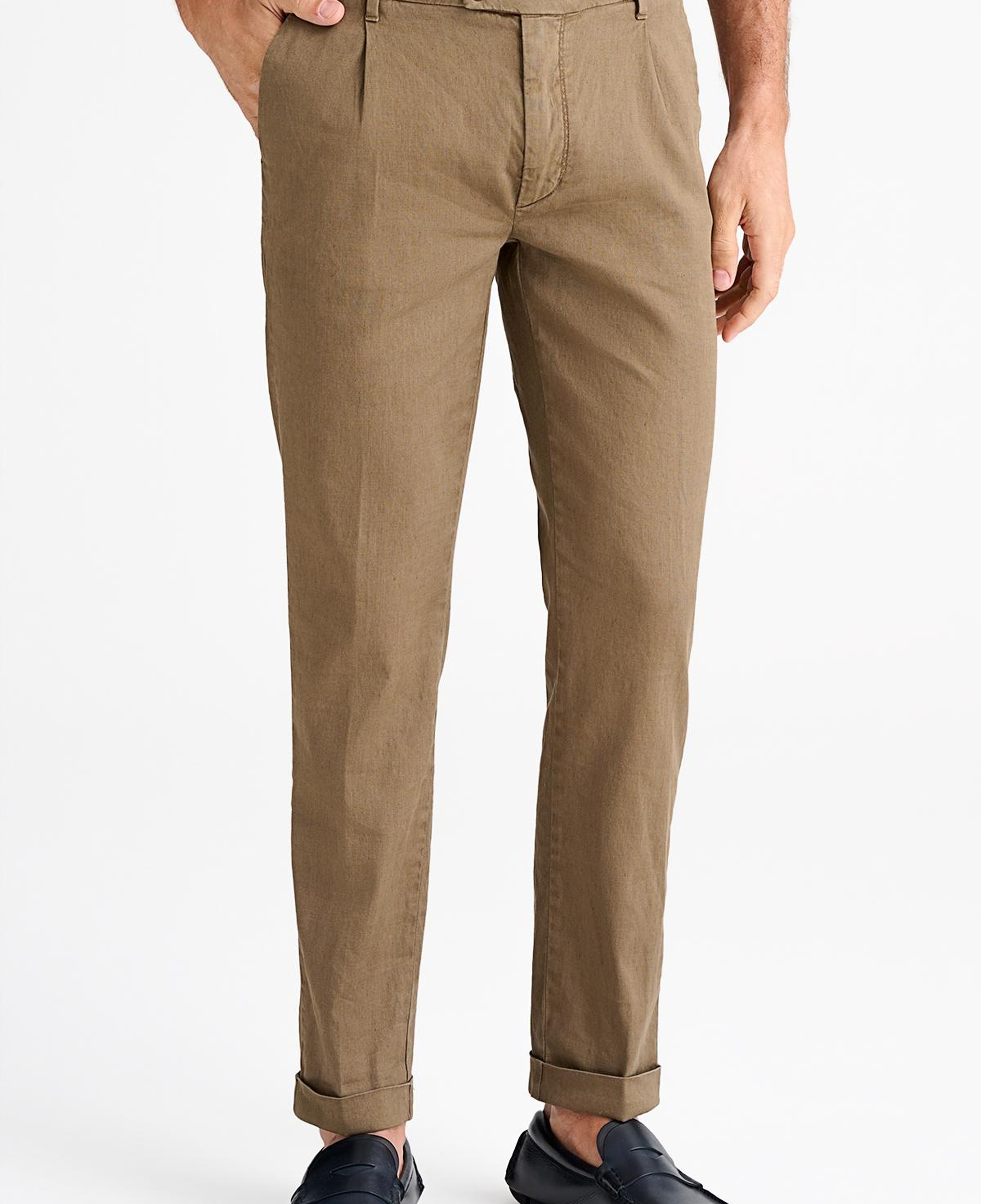 Erkek Bej Keten Chino Pantolon