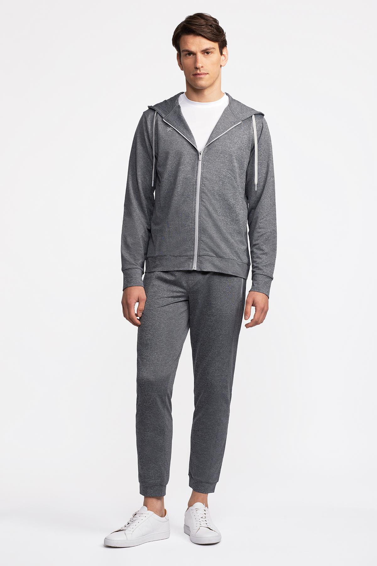 Erkek Antrasit Activewear Kapüşonlu Tam Fermuarlı Sweatshirt