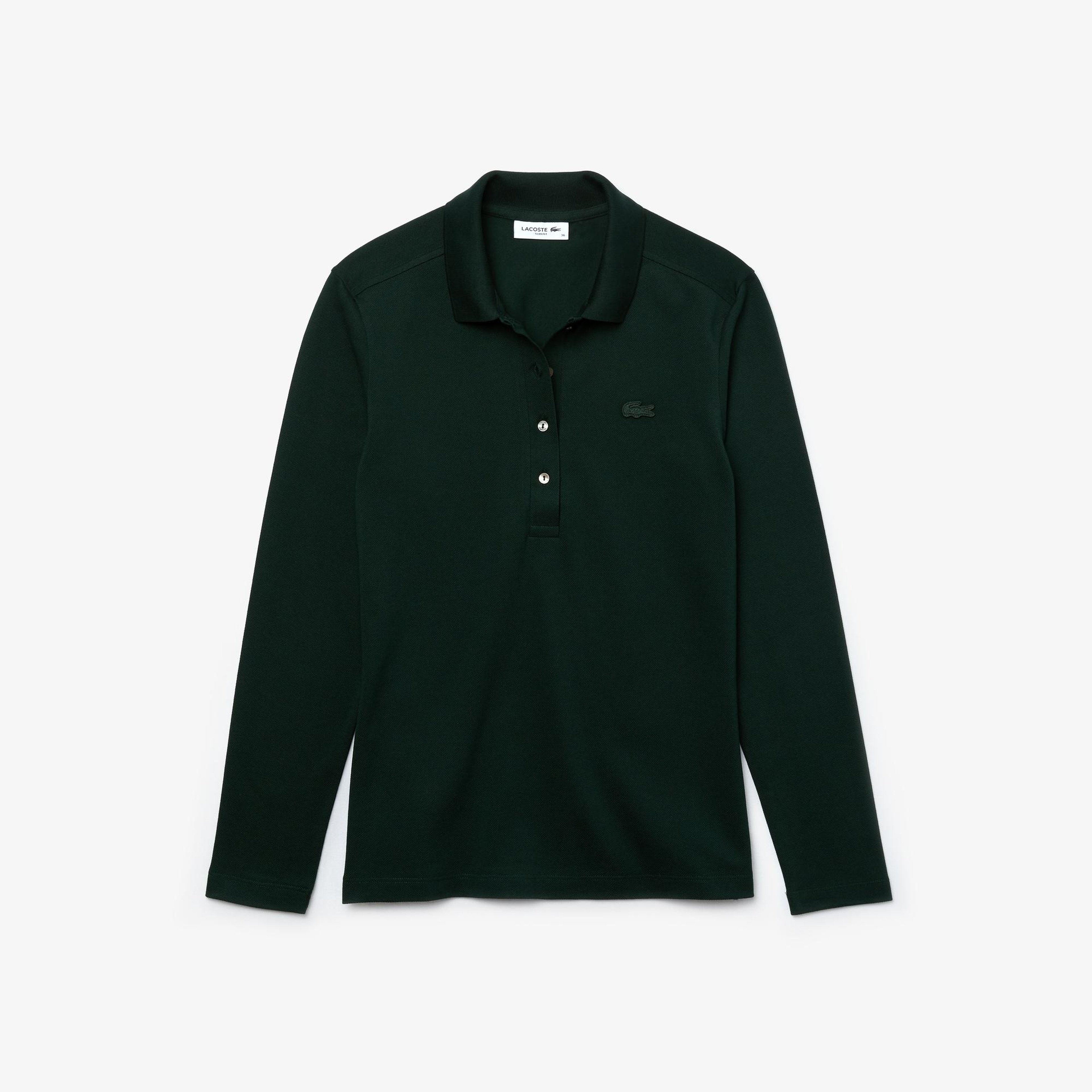 Lacoste Kadın Slim Fit Uzun Kollu Koyu Yeşil Polo