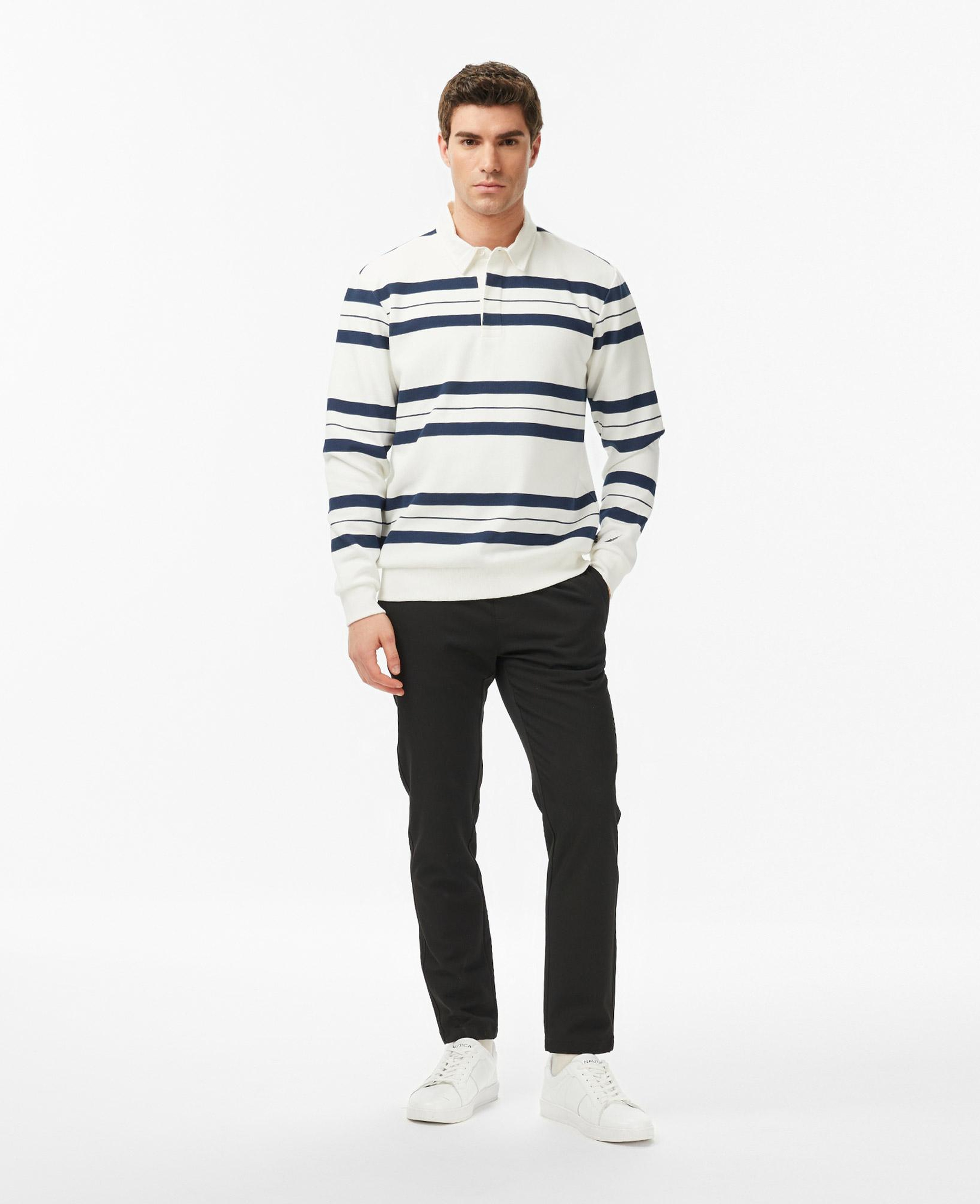 Nautica Erkek Krem Regular Fit Uzun Kollu Çizgili Polo Yaka T-Shirt