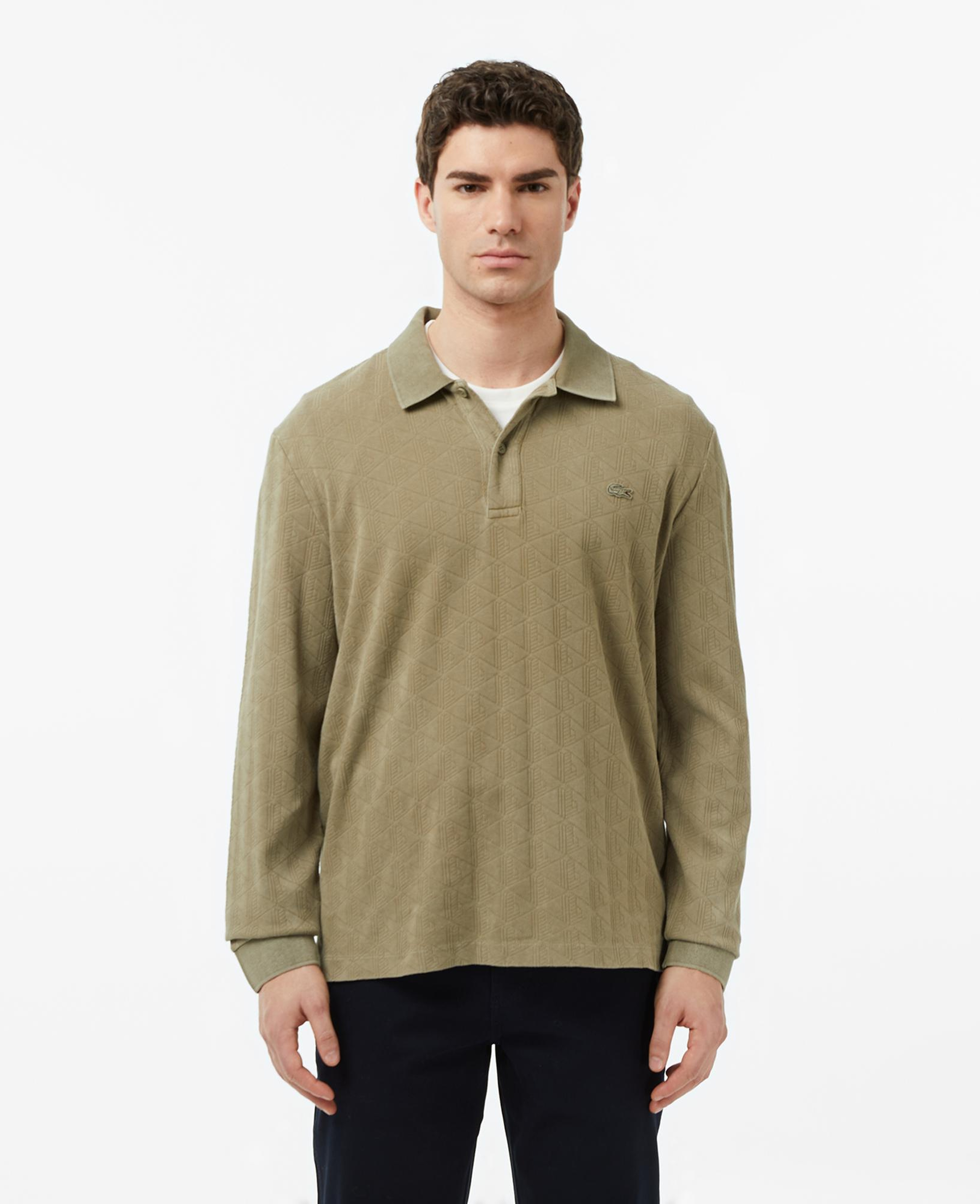 Lacoste Erkek Regular Fit Uzun Kollu Monogram Haki Polo