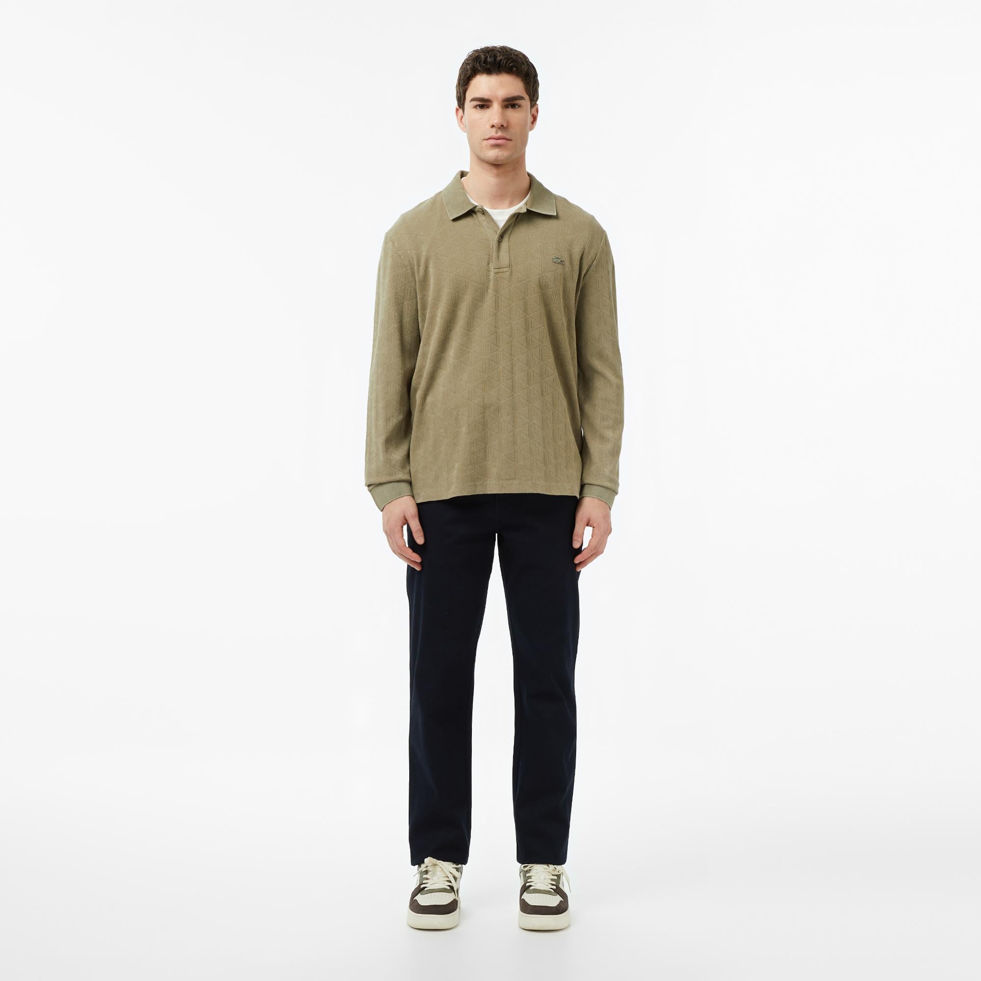 Lacoste Erkek Regular Fit Uzun Kollu Monogram Haki Polo