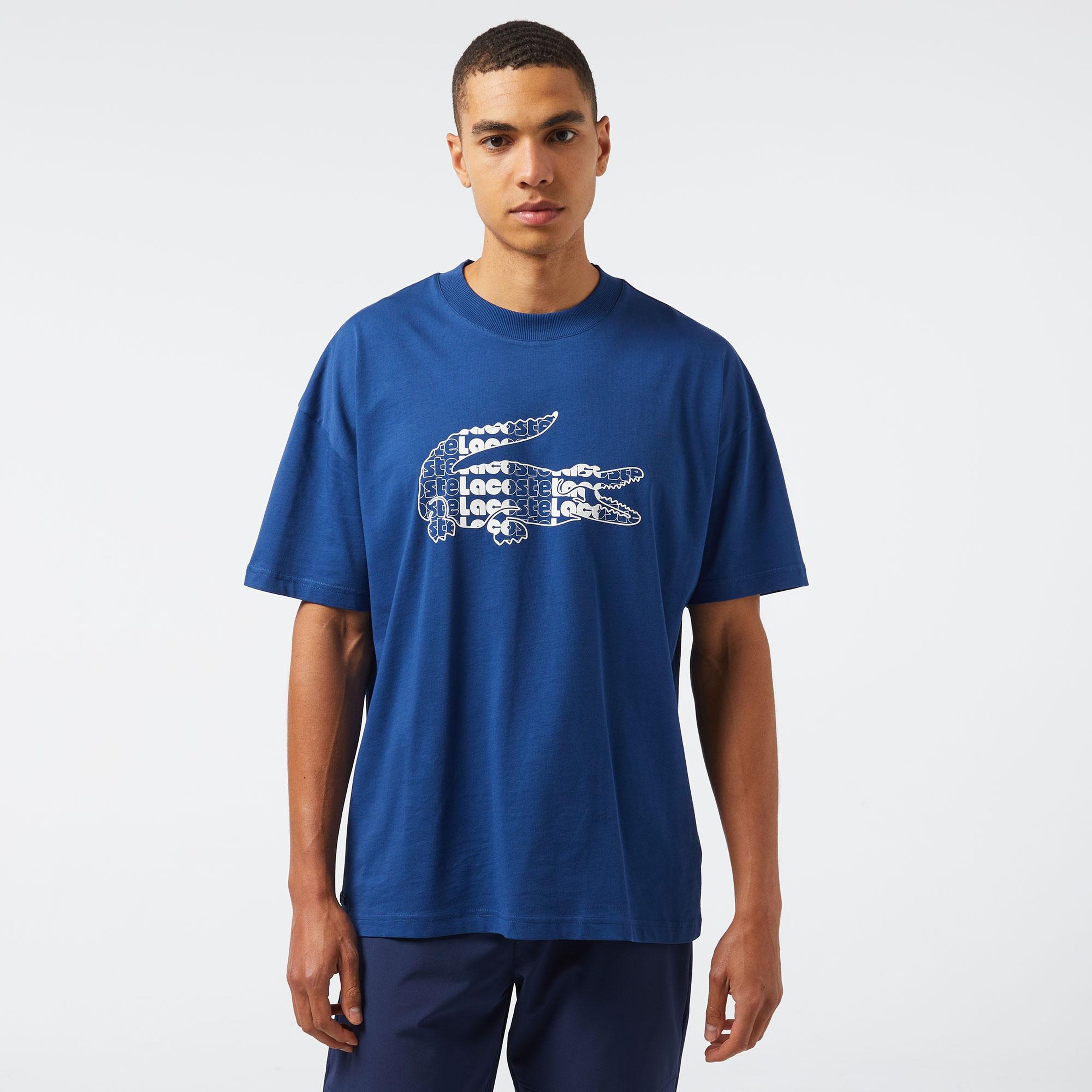 Erkek Relaxed Fit Bisiklet Yaka Baskılı Lacivert T-Shirt