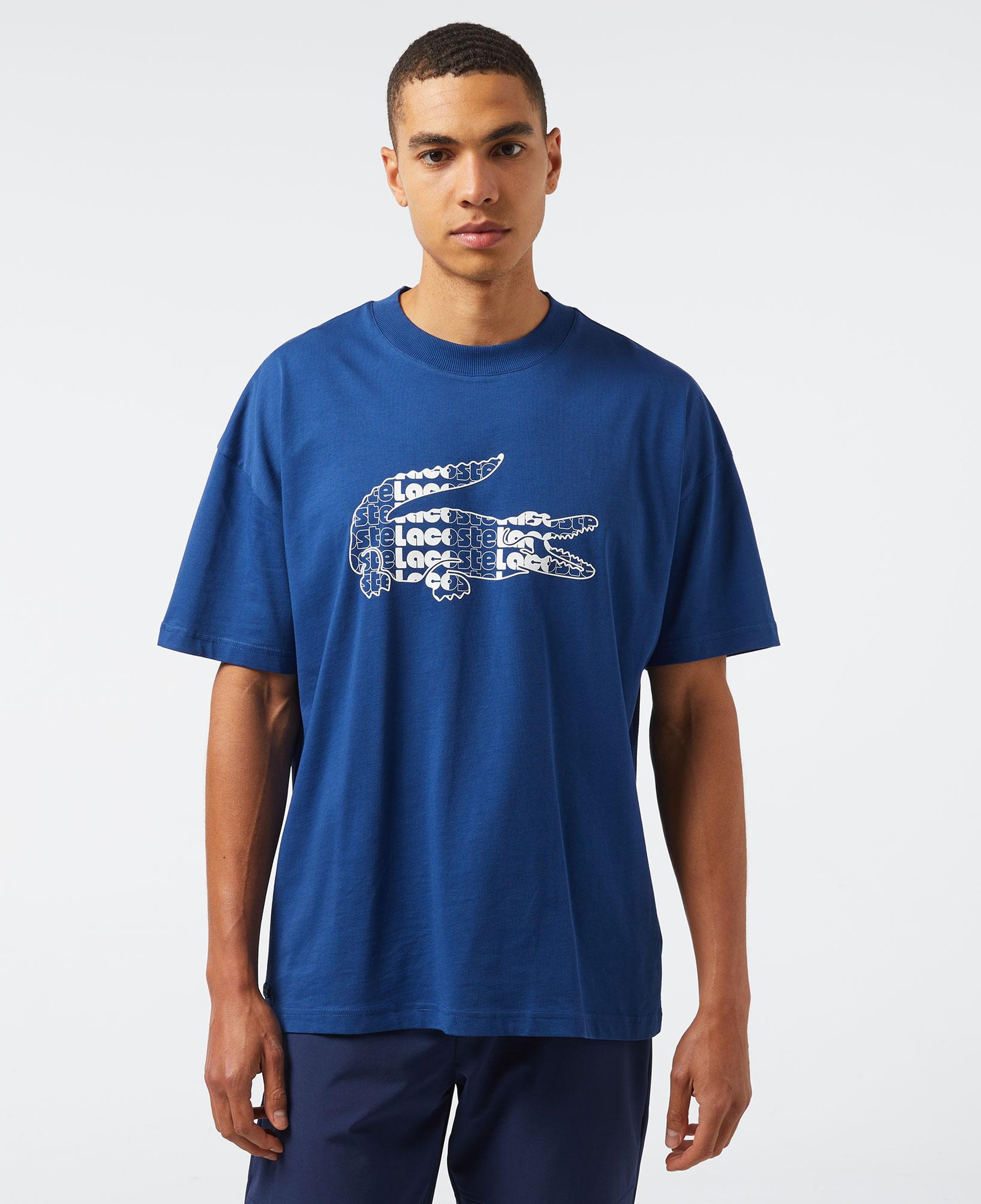 Erkek Relaxed Fit Bisiklet Yaka Baskılı Lacivert T-Shirt