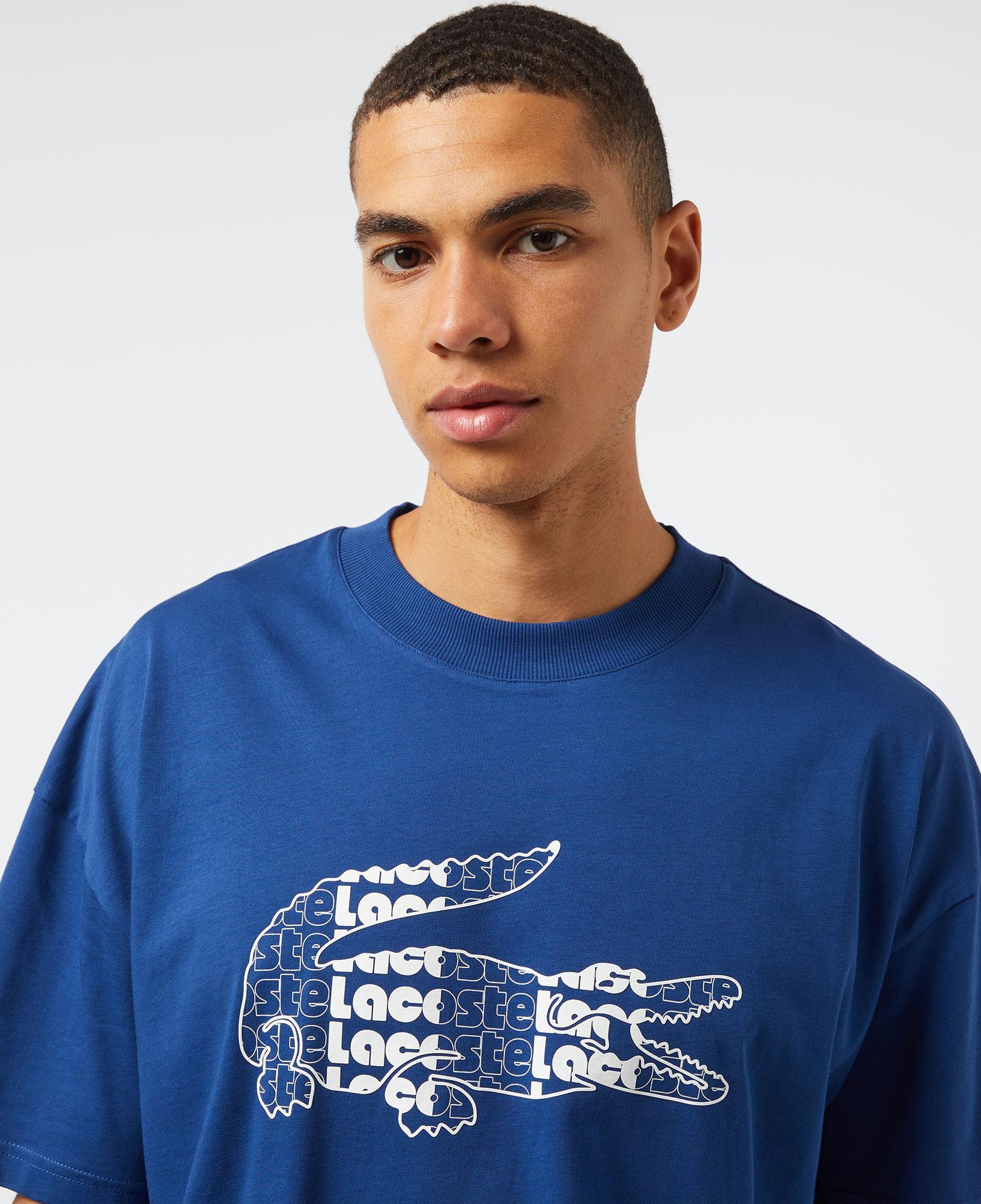 Erkek Relaxed Fit Bisiklet Yaka Baskılı Lacivert T-Shirt