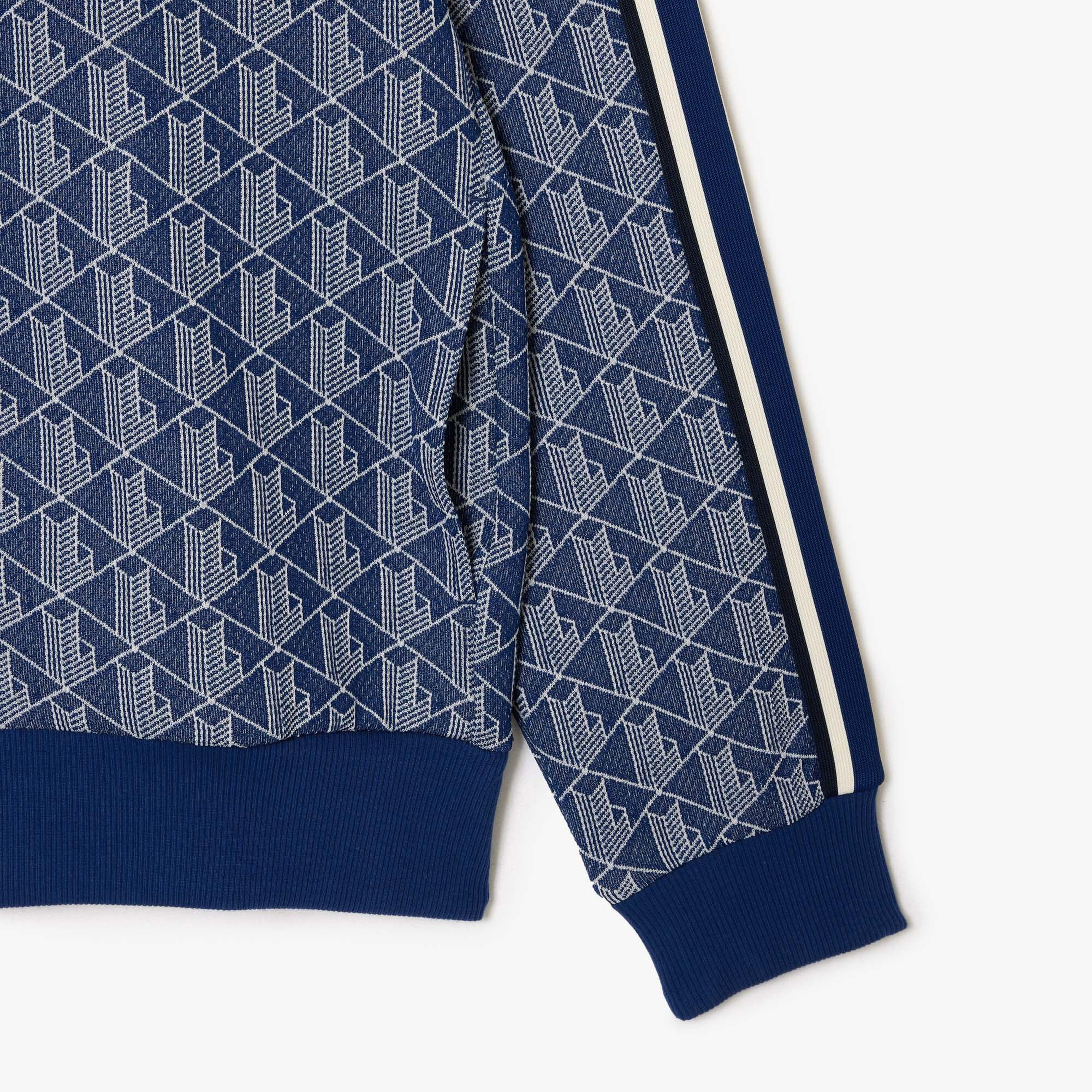 Erkek Regular Fit Fermuarlı Monogram Lacivert Sweatshirt