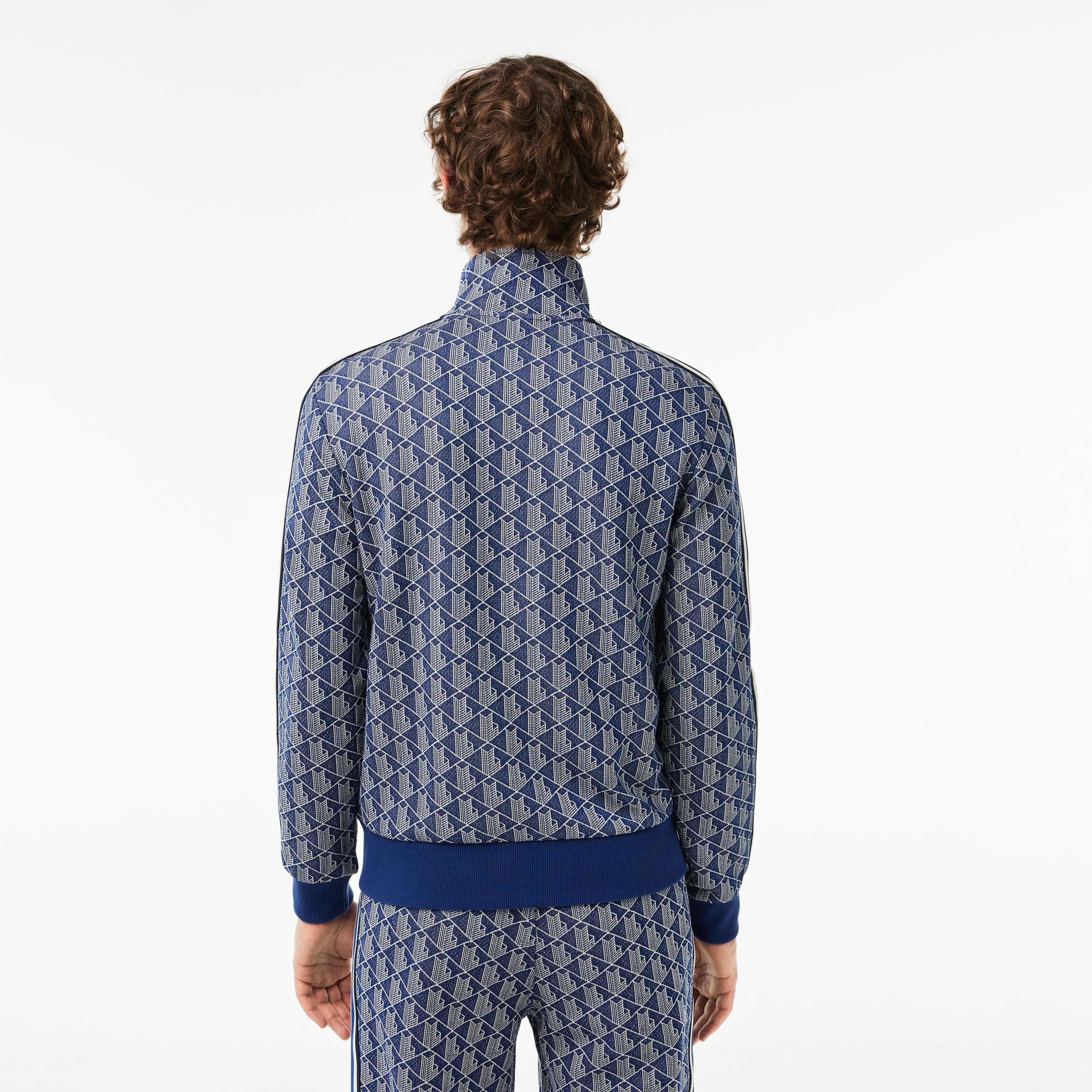 Erkek Regular Fit Fermuarlı Monogram Lacivert Sweatshirt