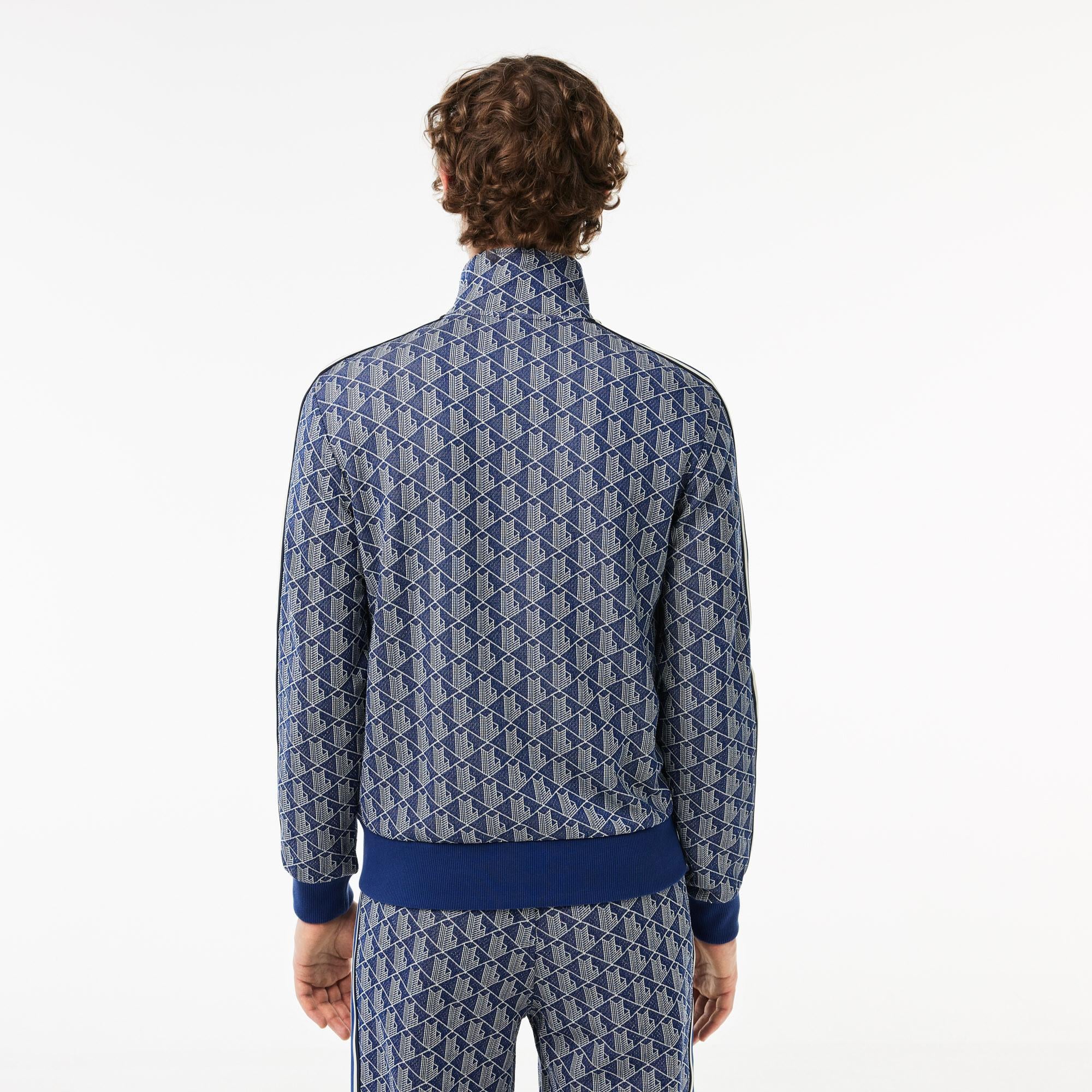 Erkek Regular Fit Fermuarlı Monogram Lacivert Sweatshirt