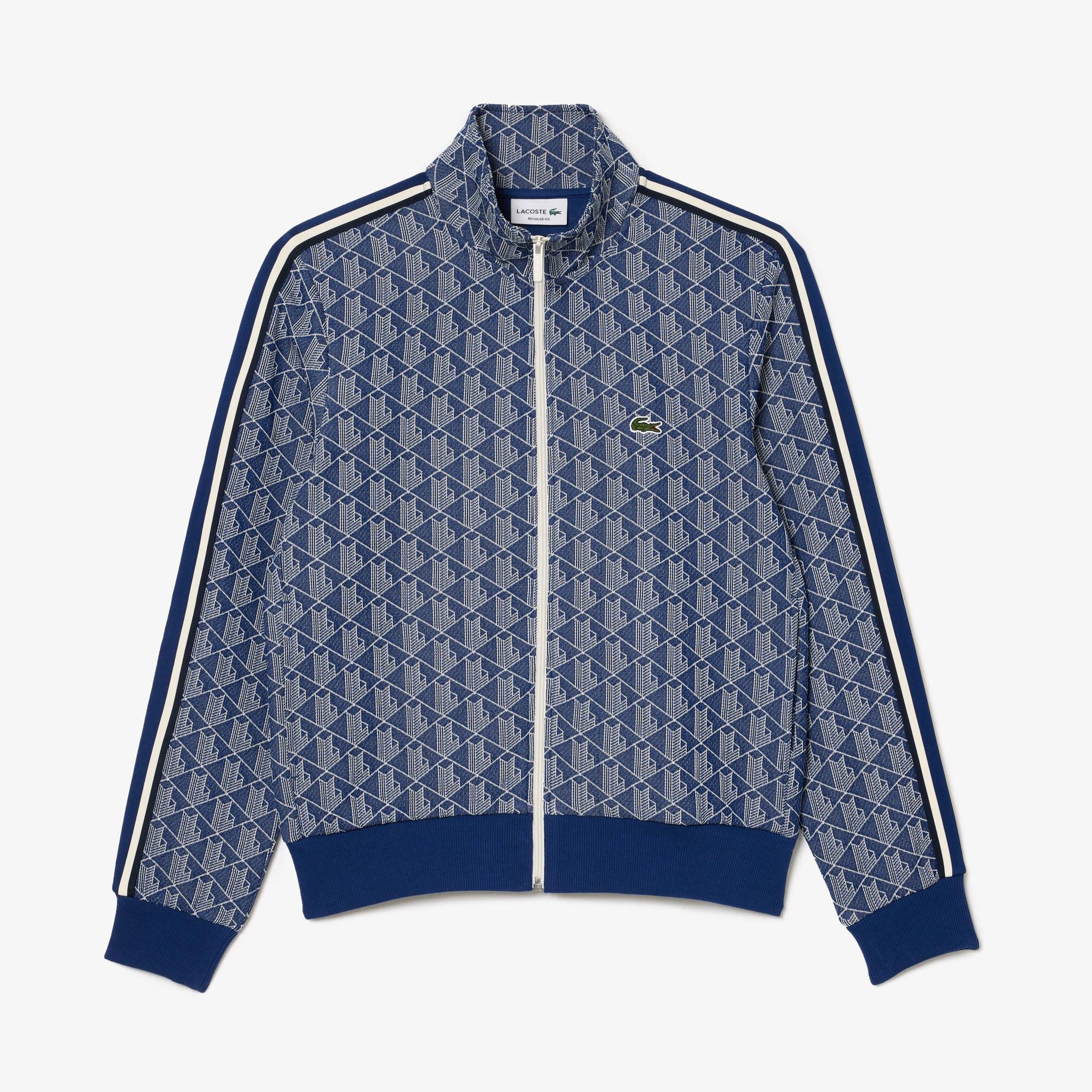 Erkek Regular Fit Fermuarlı Monogram Lacivert Sweatshirt