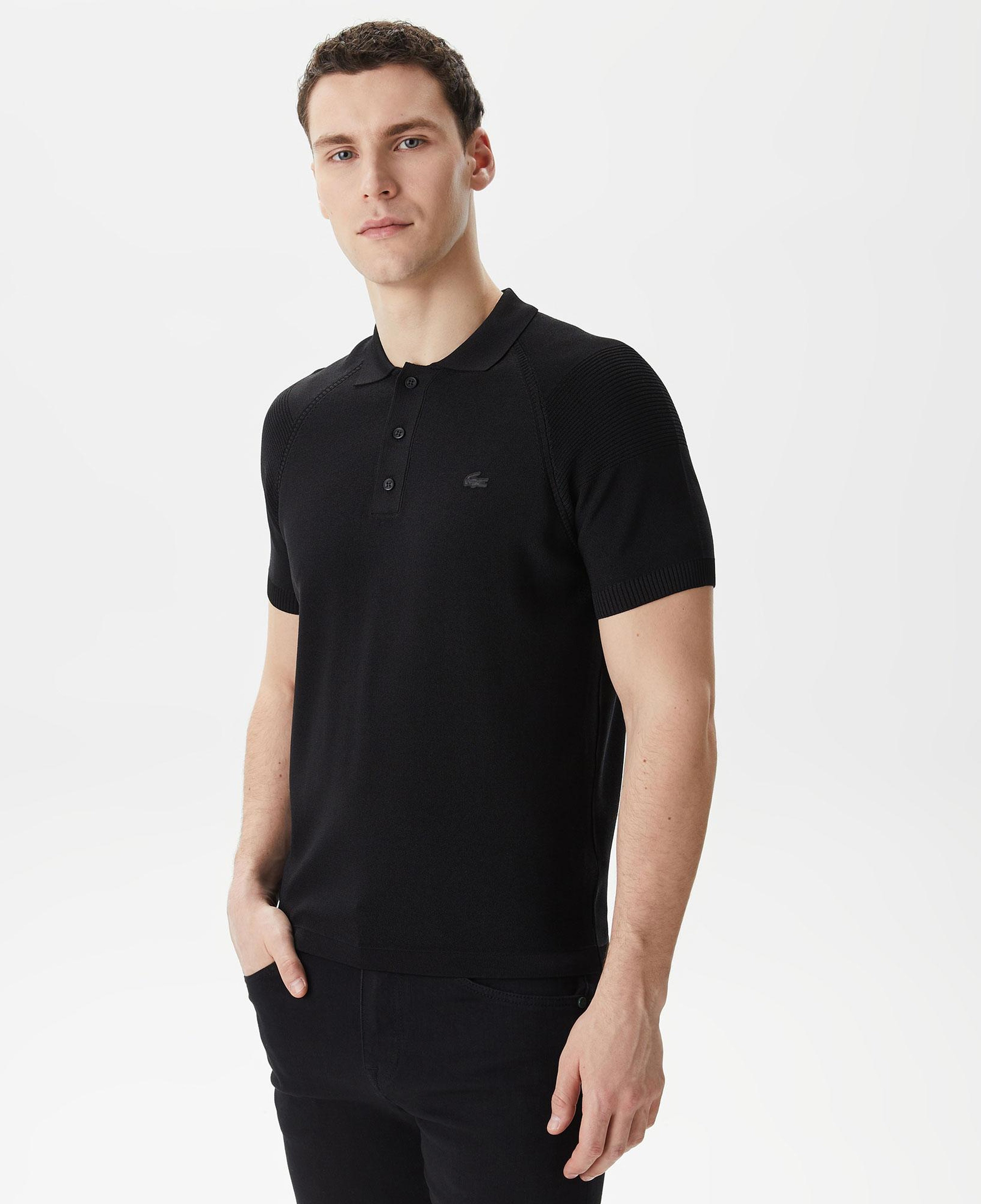 Erkek Regular Fit Kısa Kollu Polo Yaka Siyah Triko