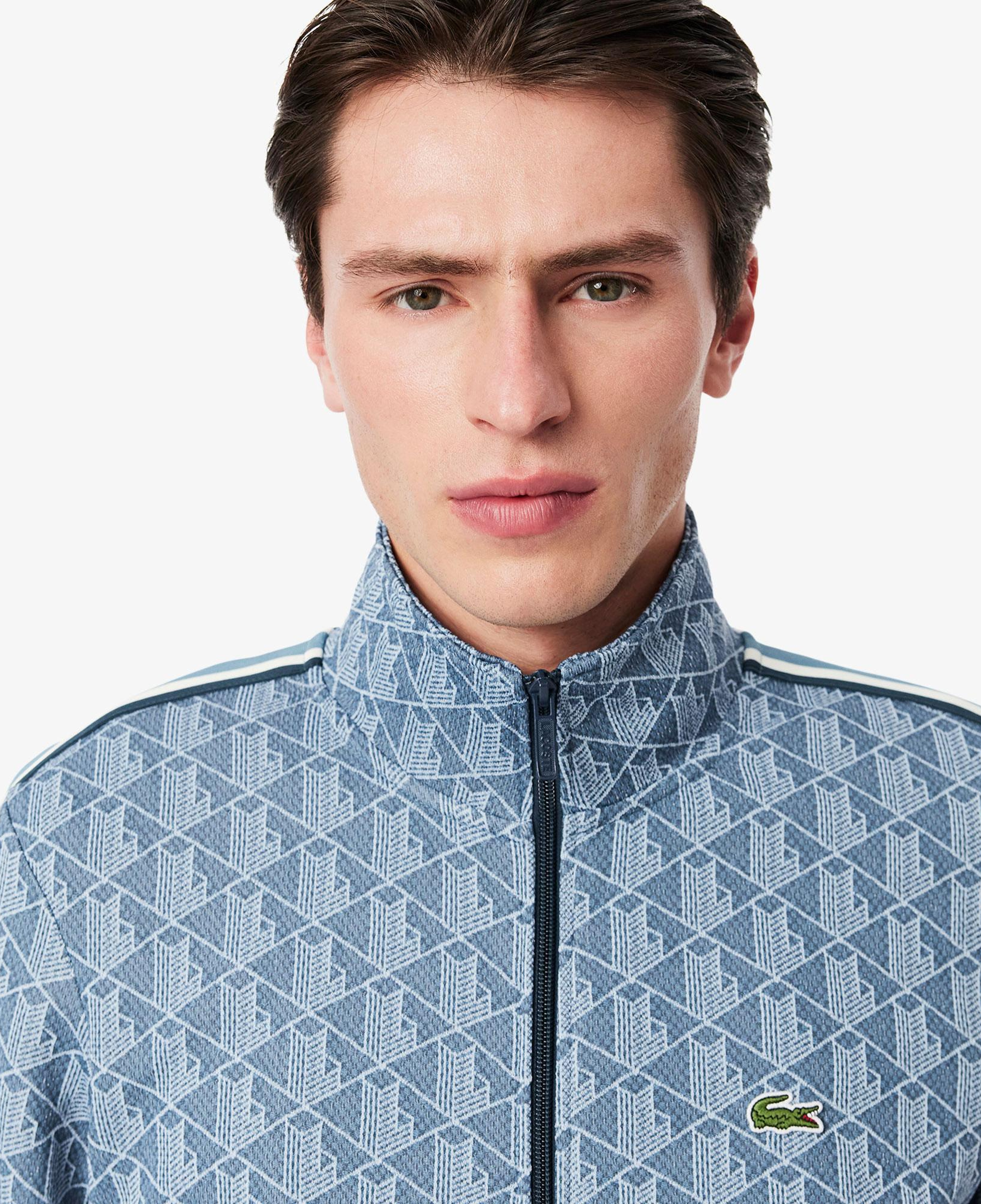Erkek Regular Fit Fermuarlı Monogram Mavi Sweatshirt
