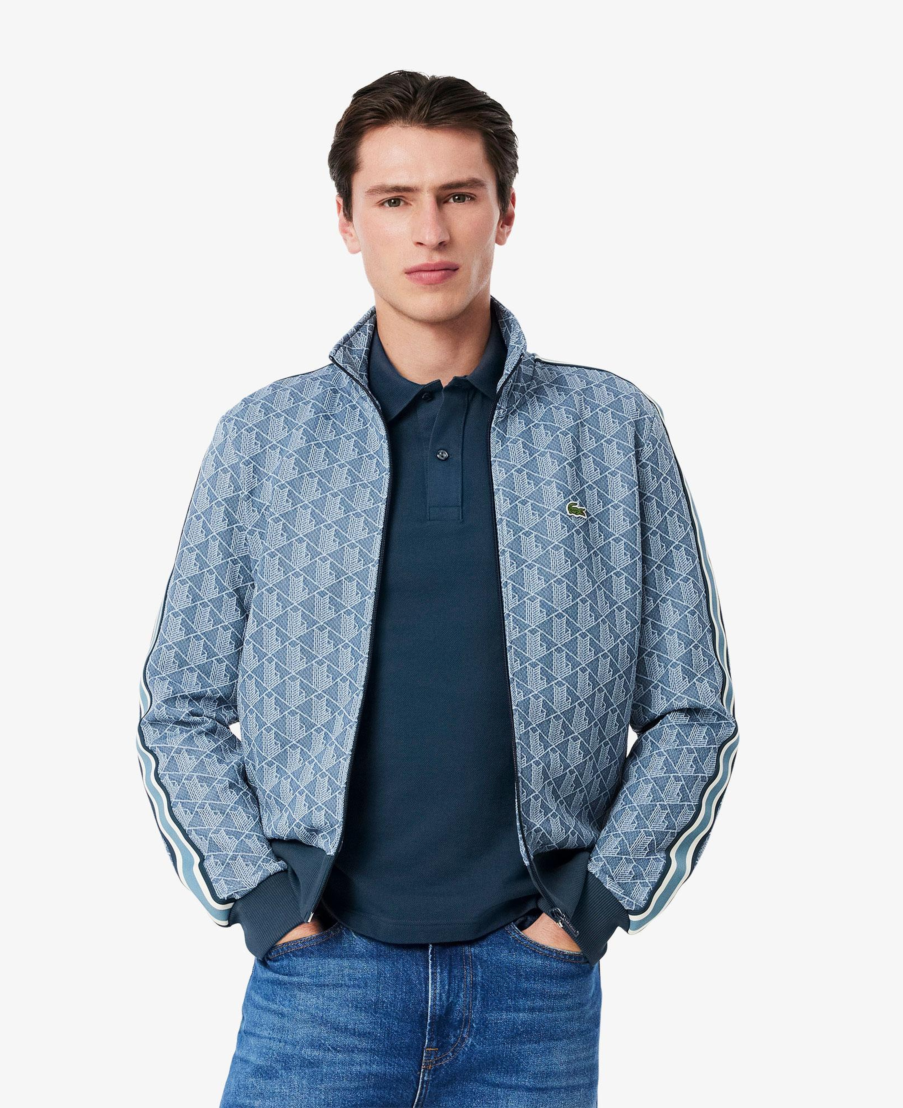 Erkek Regular Fit Fermuarlı Monogram Mavi Sweatshirt