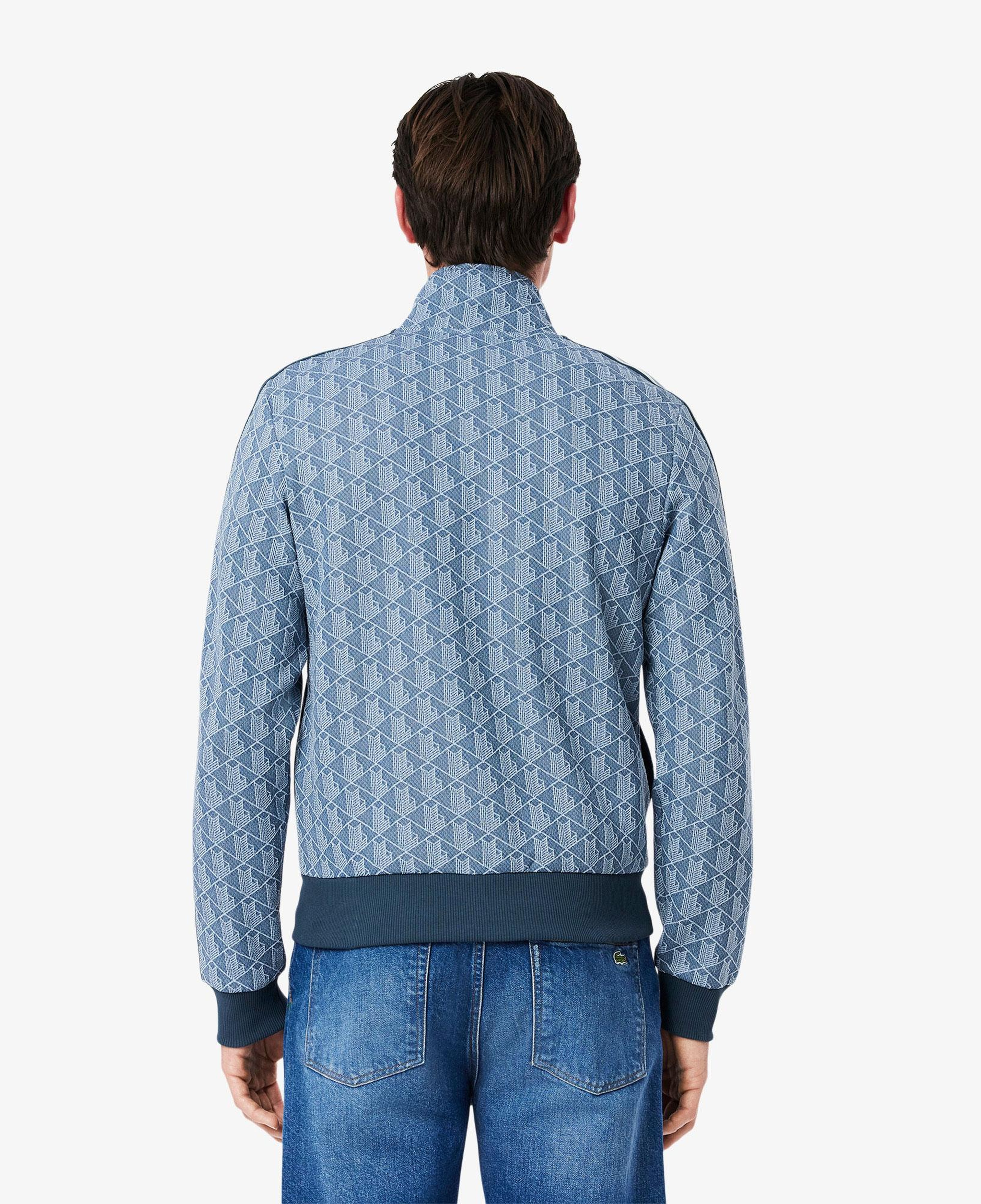 Erkek Regular Fit Fermuarlı Monogram Mavi Sweatshirt