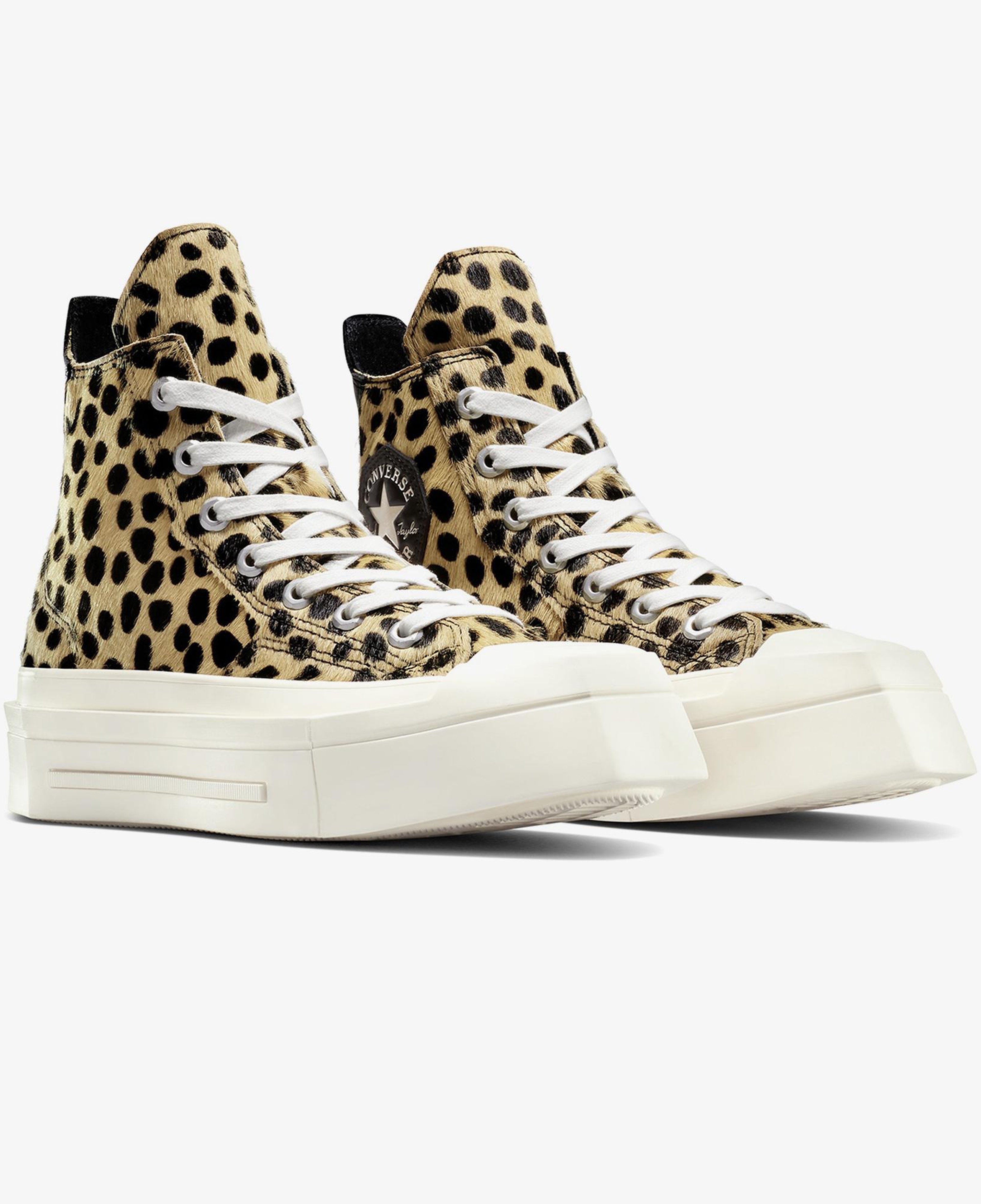 Converse Chuck 70 Leopard Print De Luxe Squared Unisex Siyah Platform Deri Sneaker