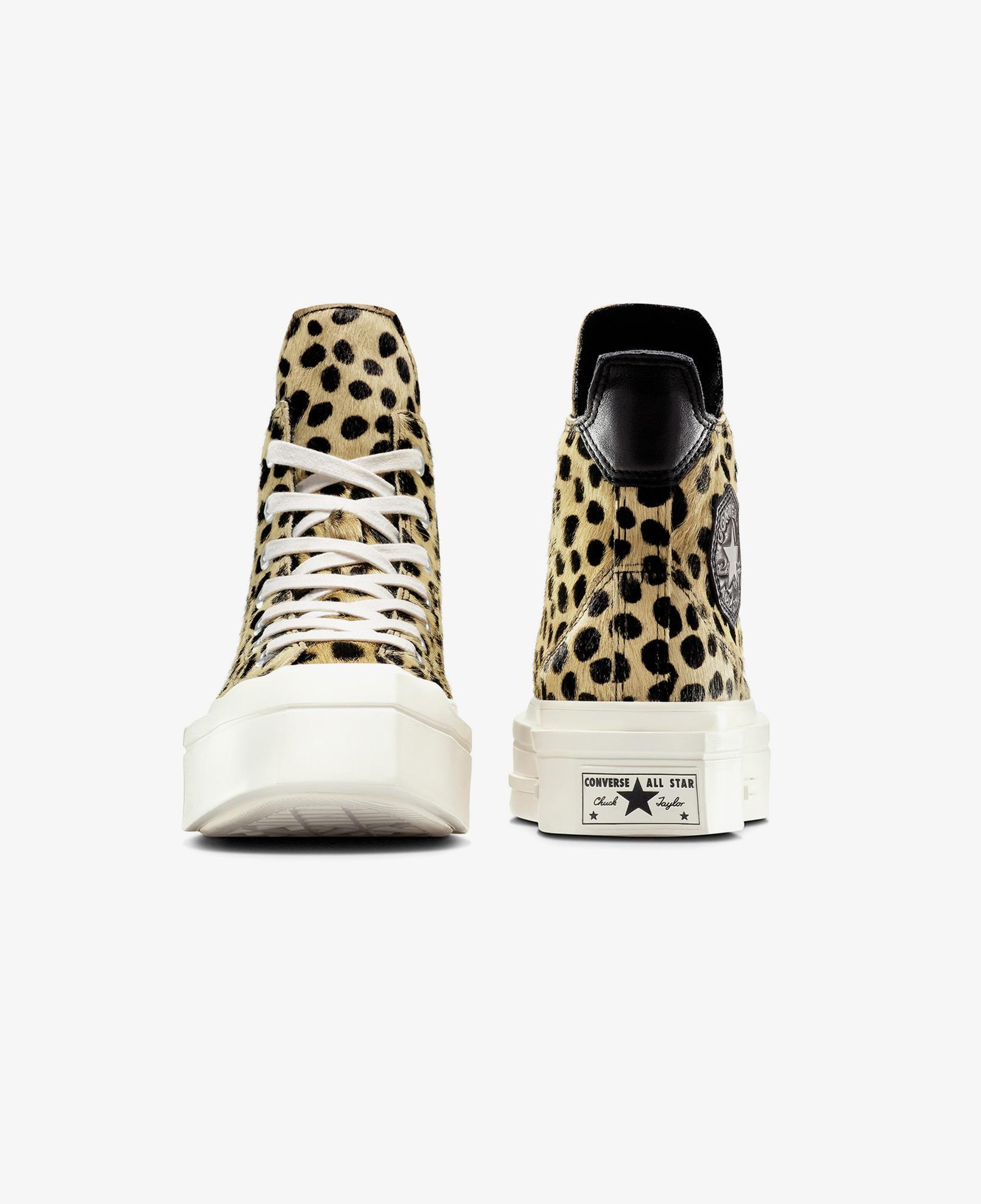 Converse Chuck 70 Leopard Print De Luxe Squared Unisex Siyah Platform Deri Sneaker