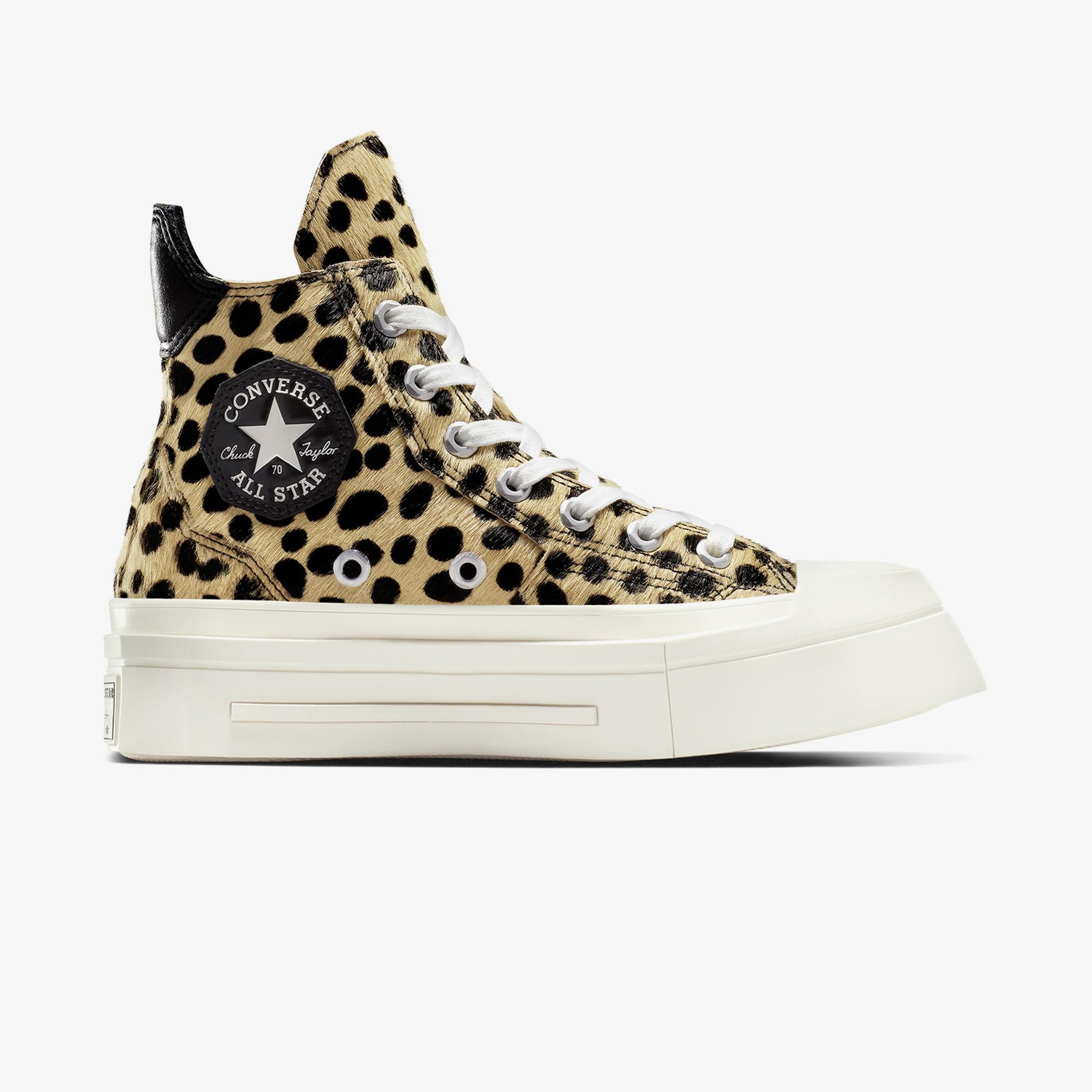 Converse Chuck 70 Leopard Print De Luxe Squared Unisex Siyah Platform Deri Sneaker