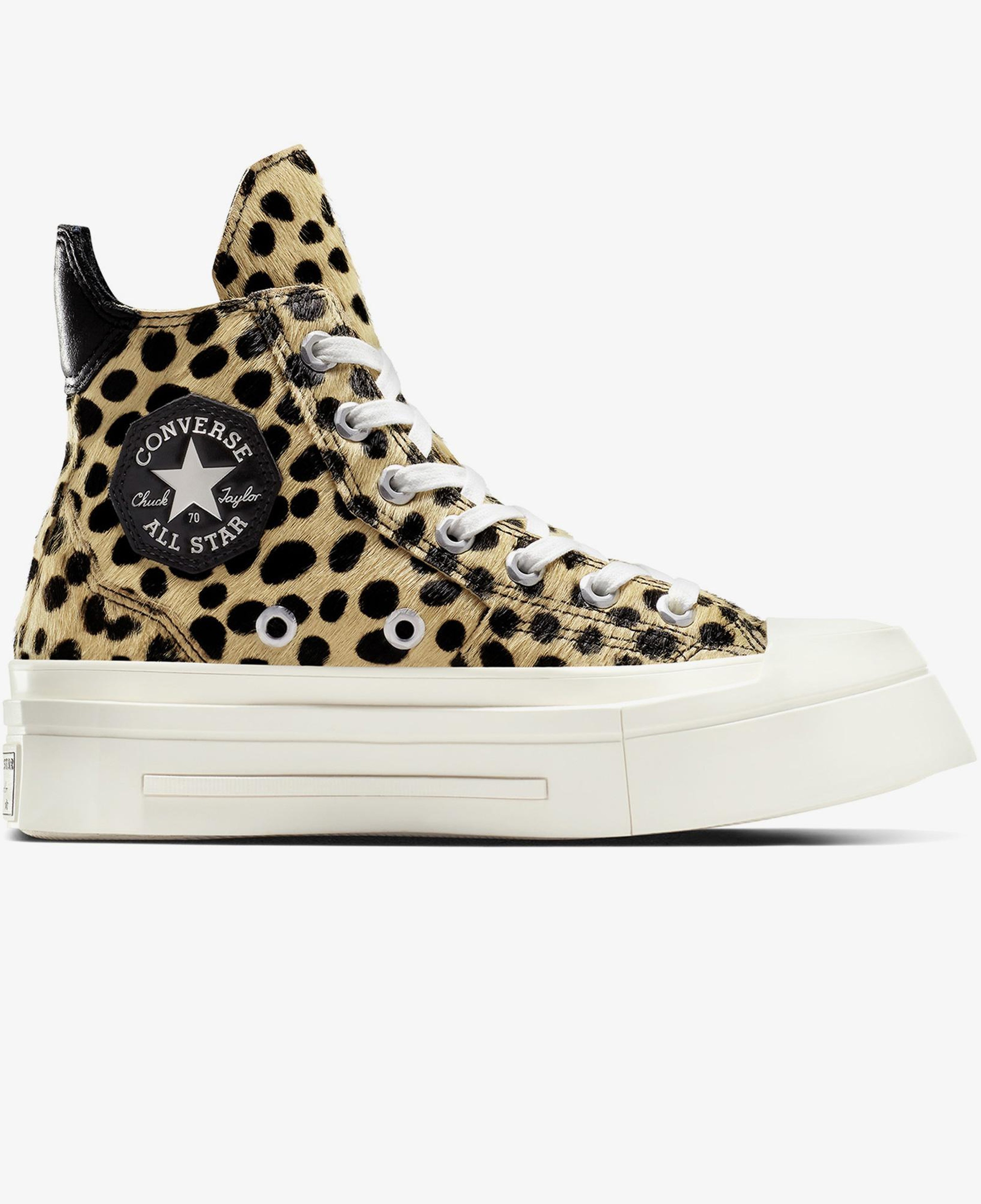 Converse Chuck 70 Leopard Print De Luxe Squared Unisex Siyah Platform Deri Sneaker