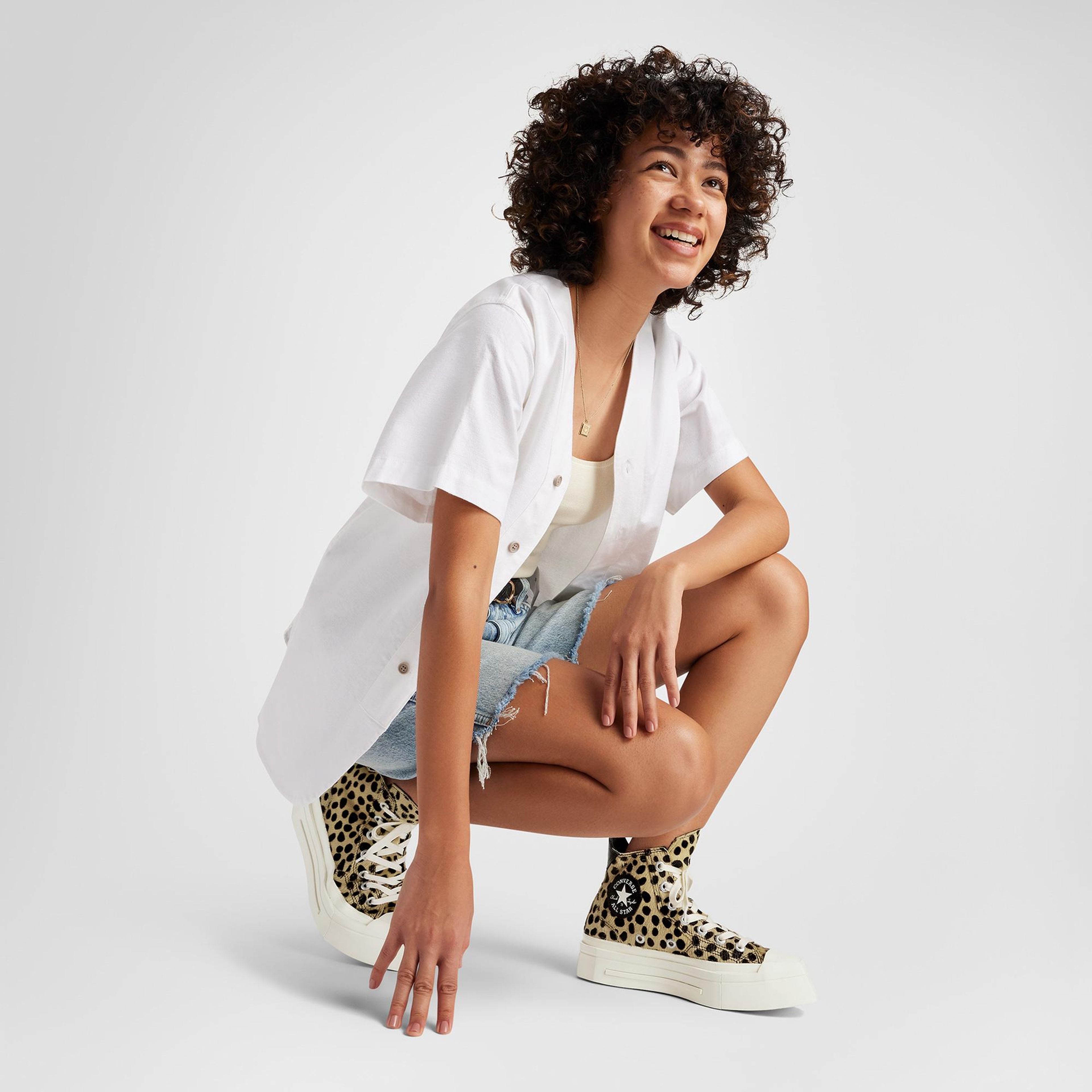 Converse Chuck 70 Leopard Print De Luxe Squared Unisex Siyah Platform Deri Sneaker