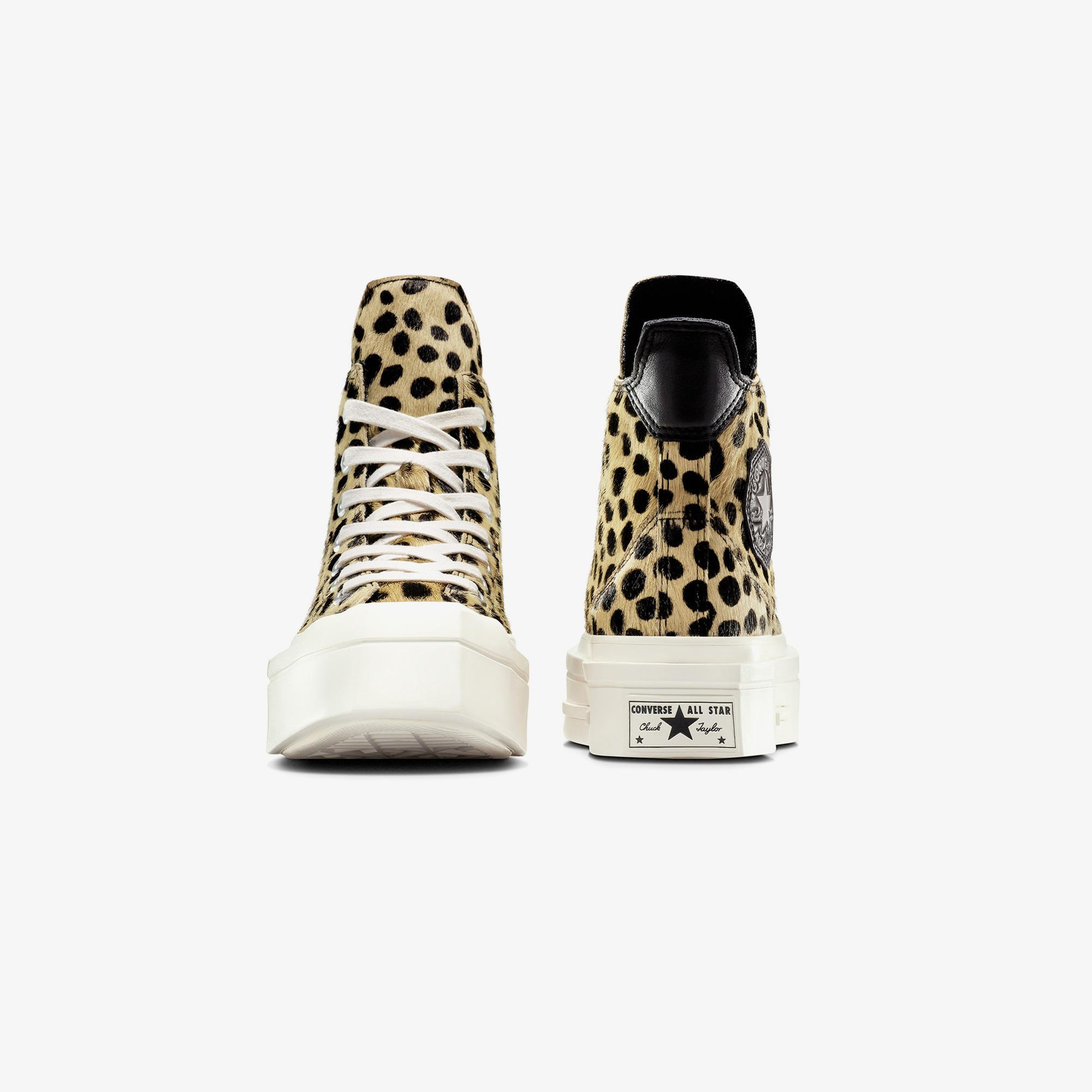 Converse Chuck 70 Leopard Print De Luxe Squared Unisex Siyah Platform Deri Sneaker