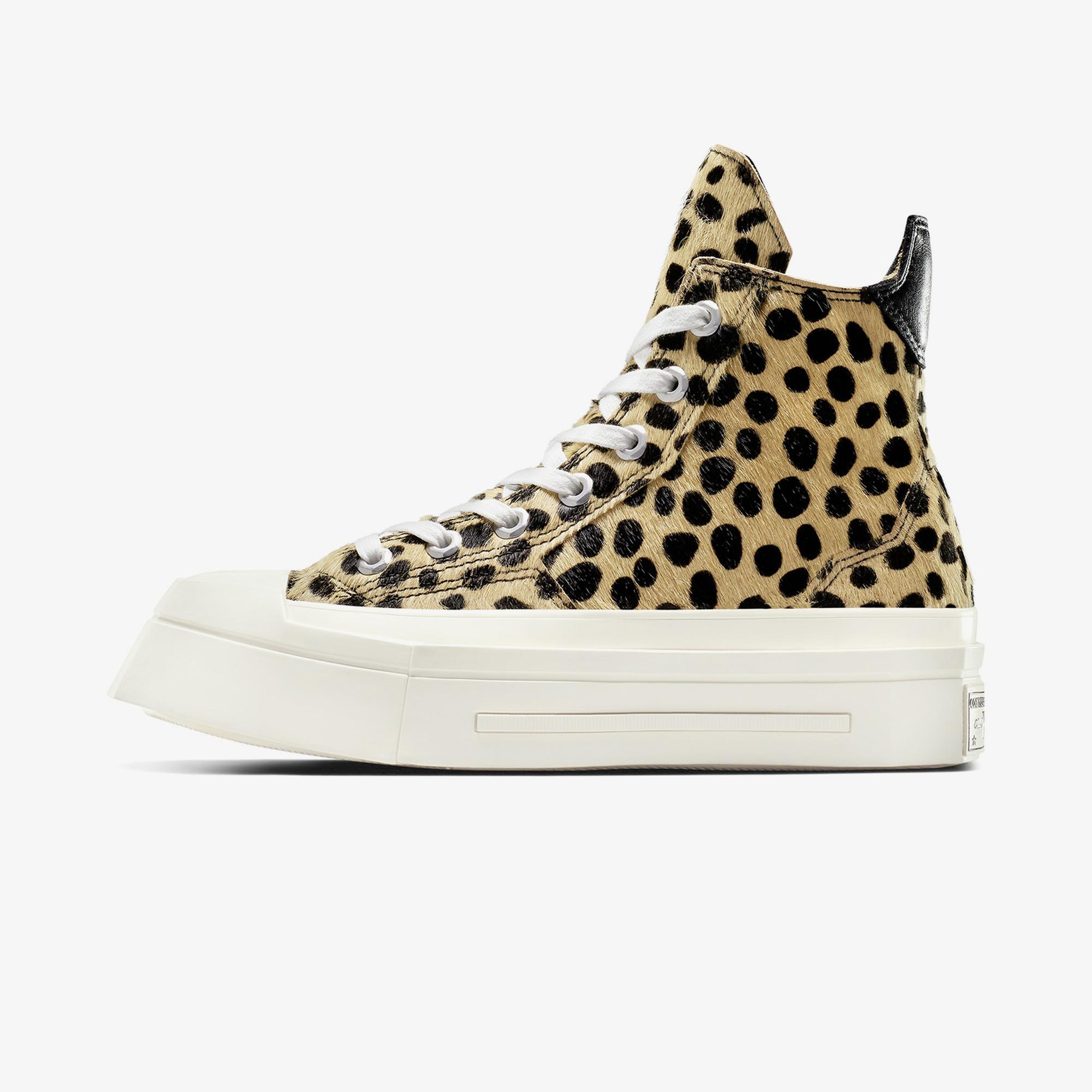 Converse Chuck 70 Leopard Print De Luxe Squared Unisex Siyah Platform Deri Sneaker