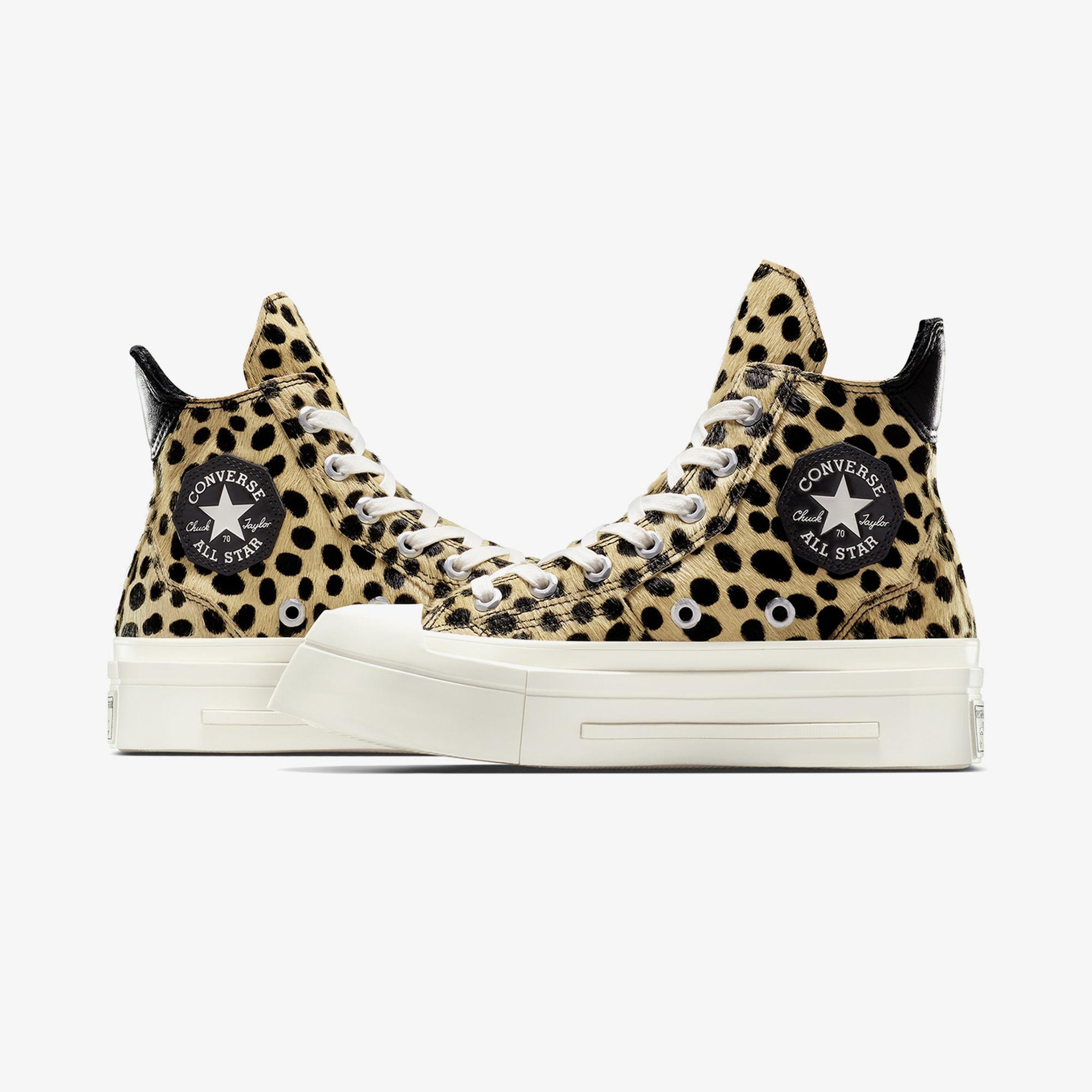 Converse Chuck 70 Leopard Print De Luxe Squared Unisex Siyah Platform Deri Sneaker