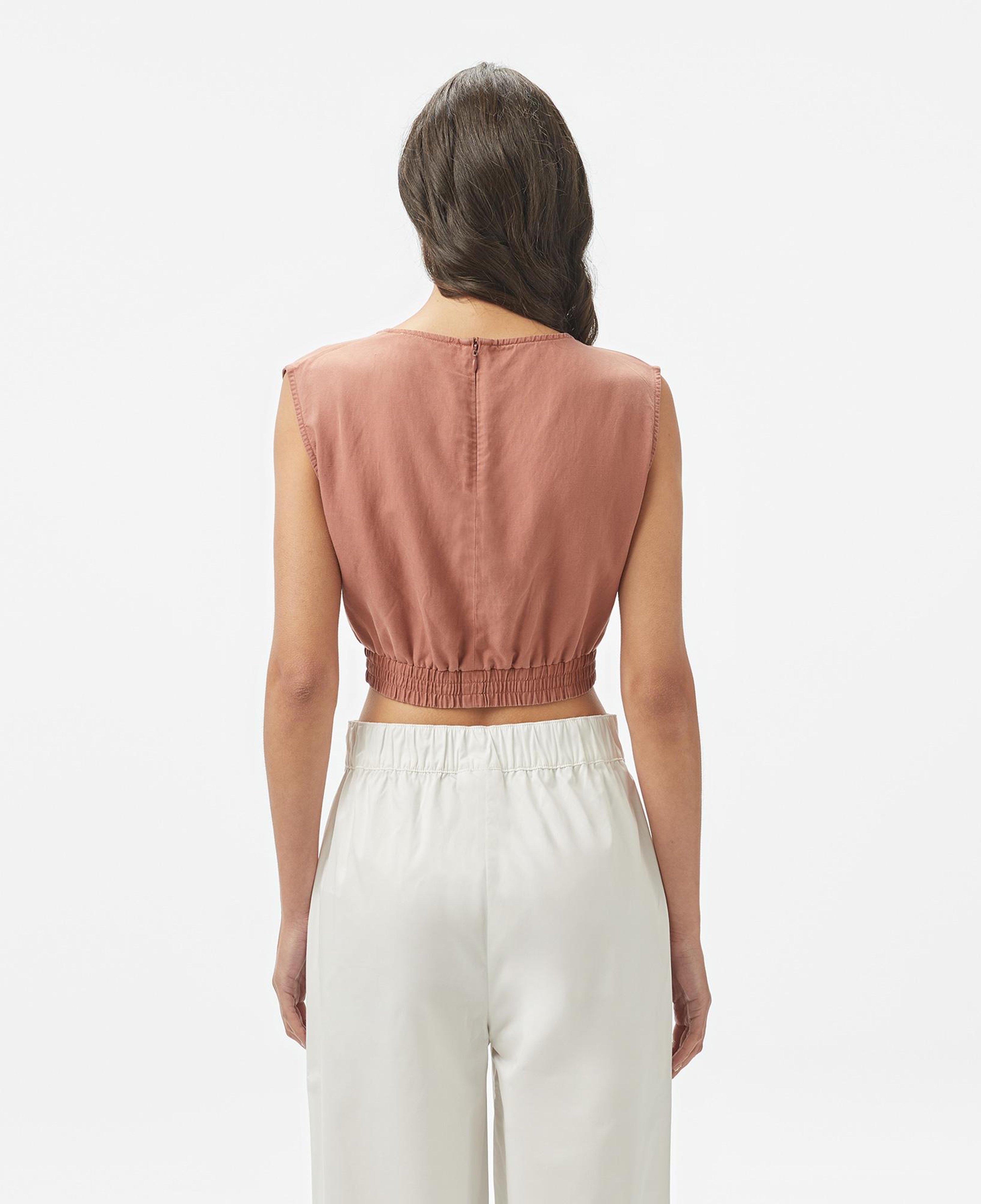Kadın Regular Fit Kolsuz Bisiklet Yaka Kahverengi Bluz